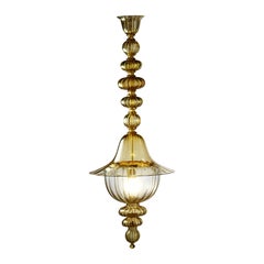 Lustre long en forme de dme du 21e sicle en jaune paille