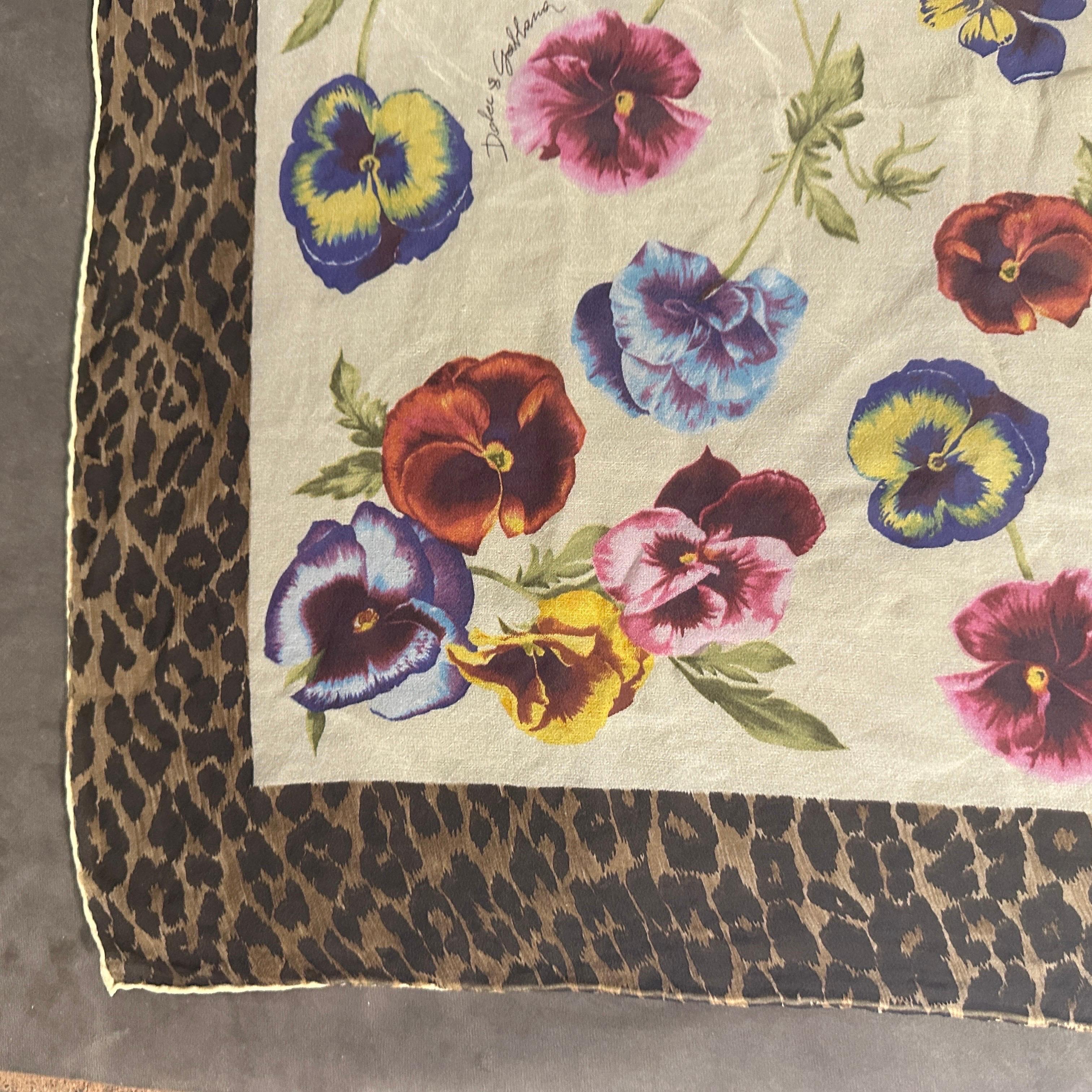 Brown 21st Century Dolce & Gabbana Animalier and Flower Silk Scarf For Sale