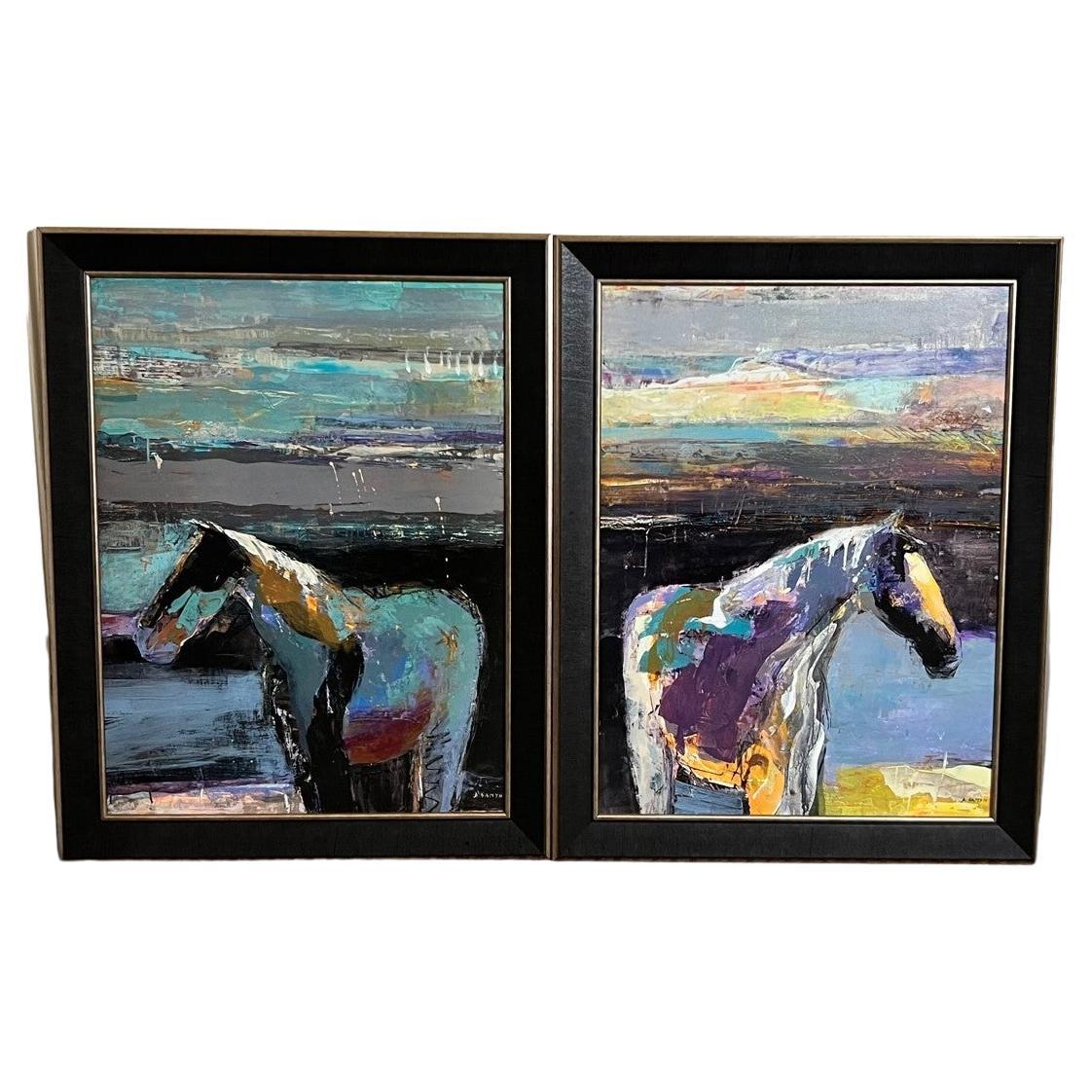 21st Century Dominique Samyn Framed Giclee "Mustang Series" Prints, a Pair