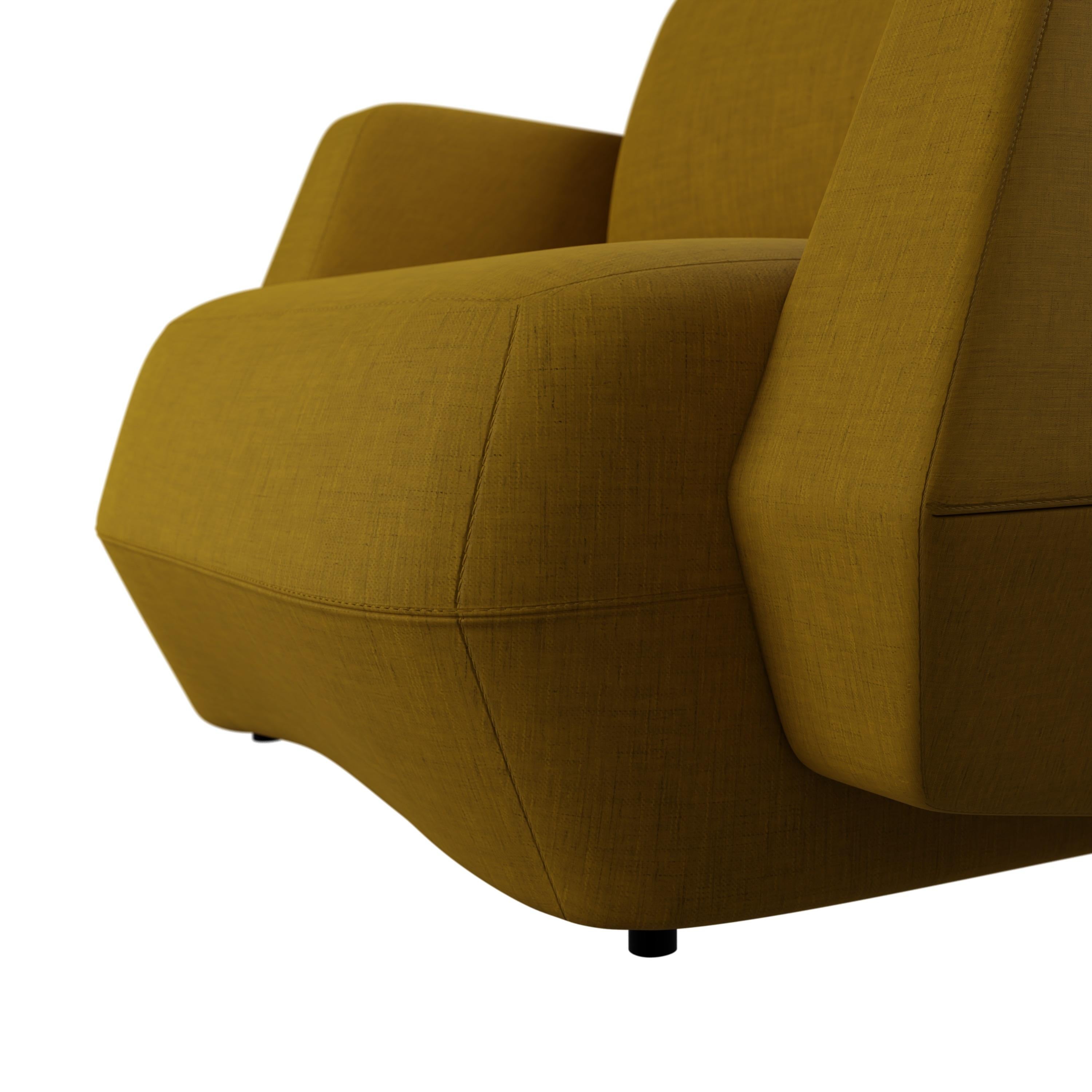 XXIe siècle et contemporain Fauteuil Dune moderne tissé uni moutarde à la main par Murmurio en vente