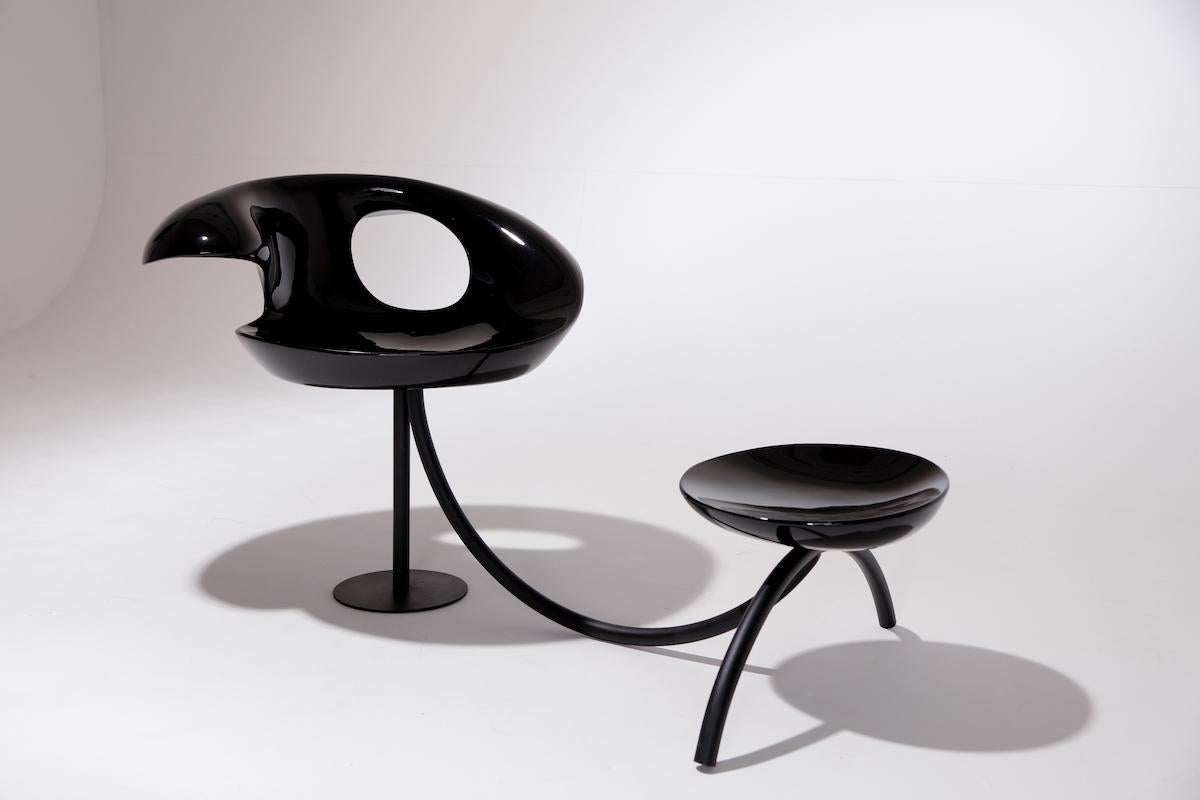Material: frp 
Custom possibilities: black/ivory

Interested in the interaction of human beings with the furniture that surrounds them. Her work is characterized by organic curves that symbolize a silhouette containing poetic expressions. The way
