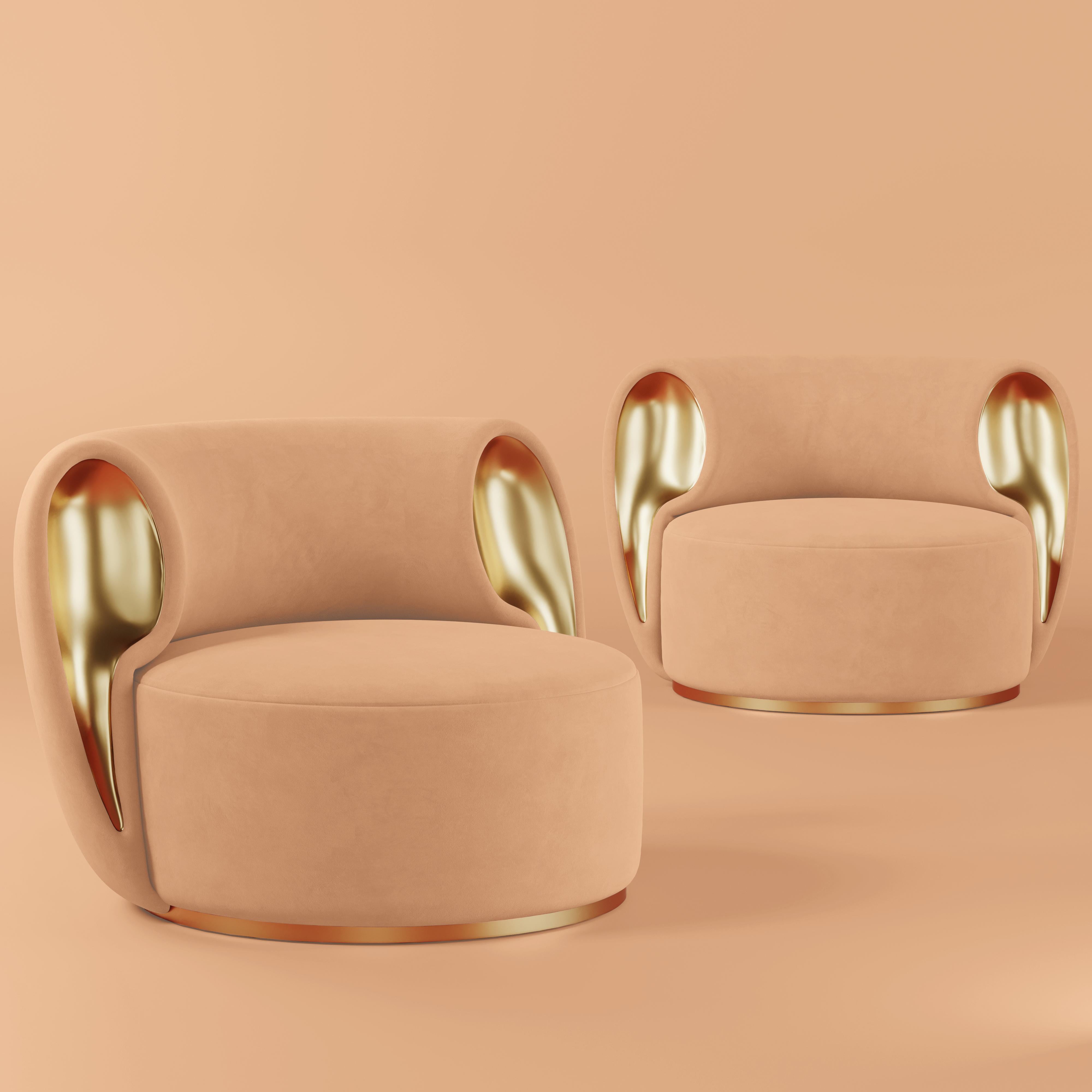 Sillón Eartha Siglo XXI Algodón Terciopelo Latón Made in Portugal by Ottiu en venta 4