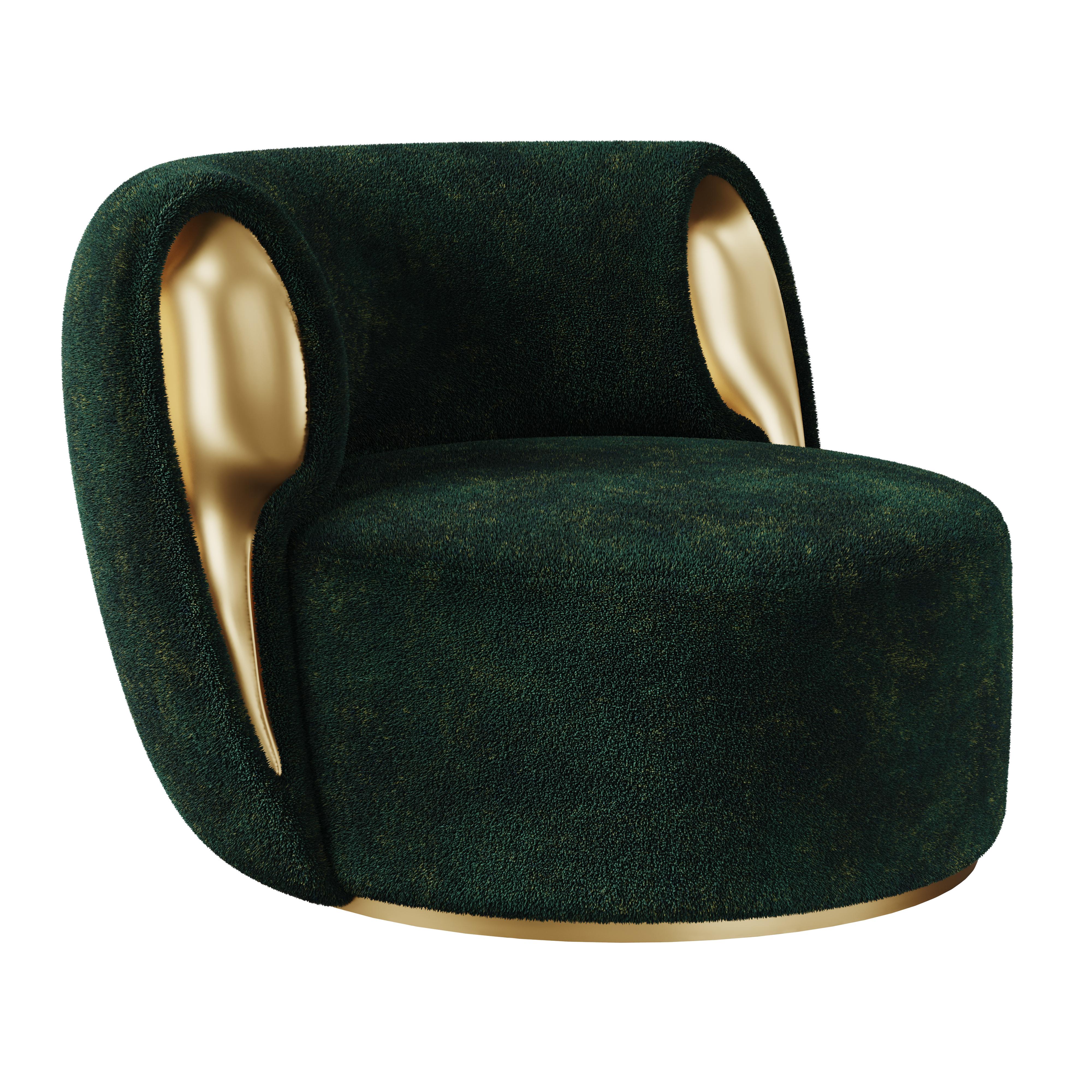 Portuguese 21st Century Eartha Armchair Cotton Velvet Polished Brass For Sale