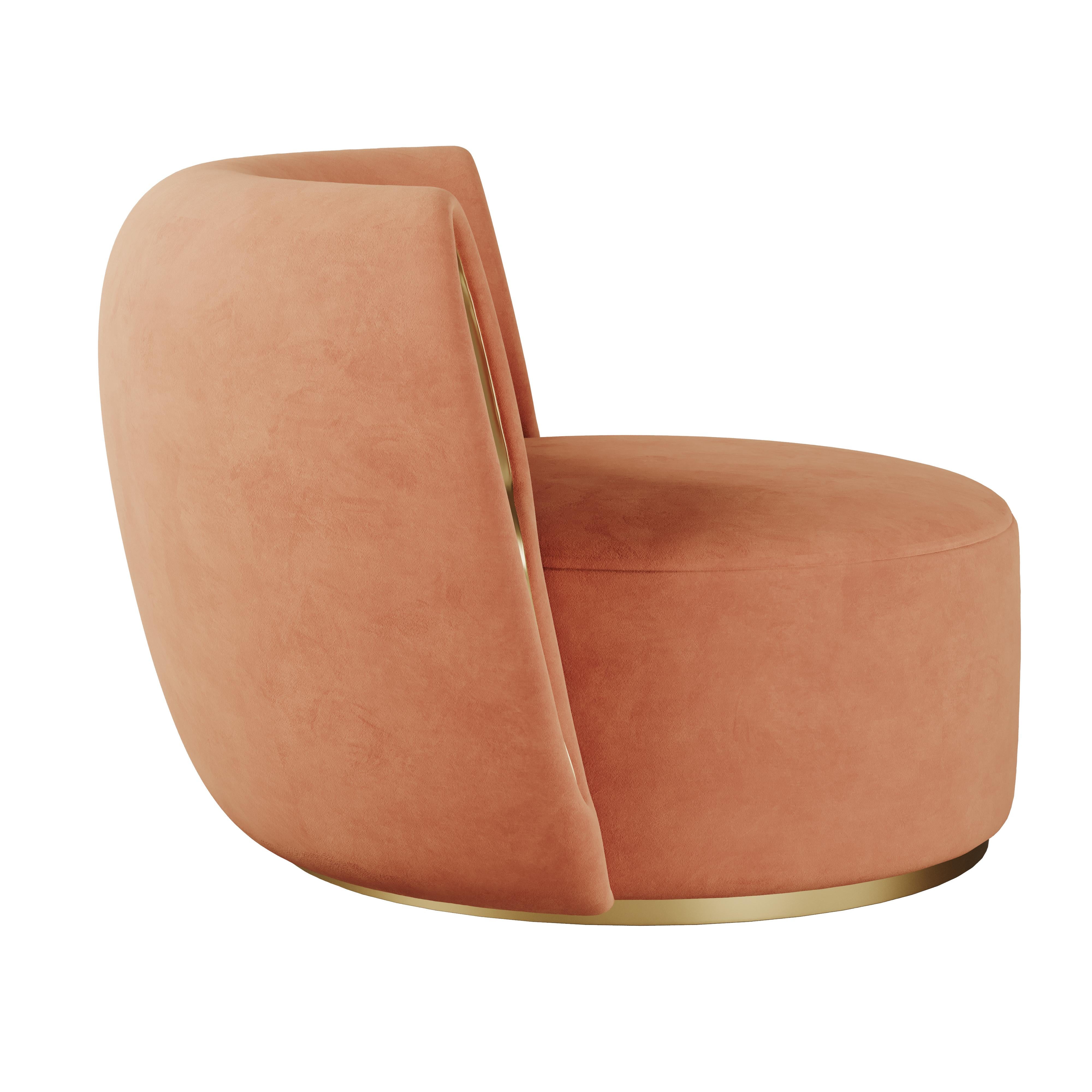 21st Century Eartha Armchair Cotton Velvet Polished Brass In New Condition For Sale In RIO TINTO, PT