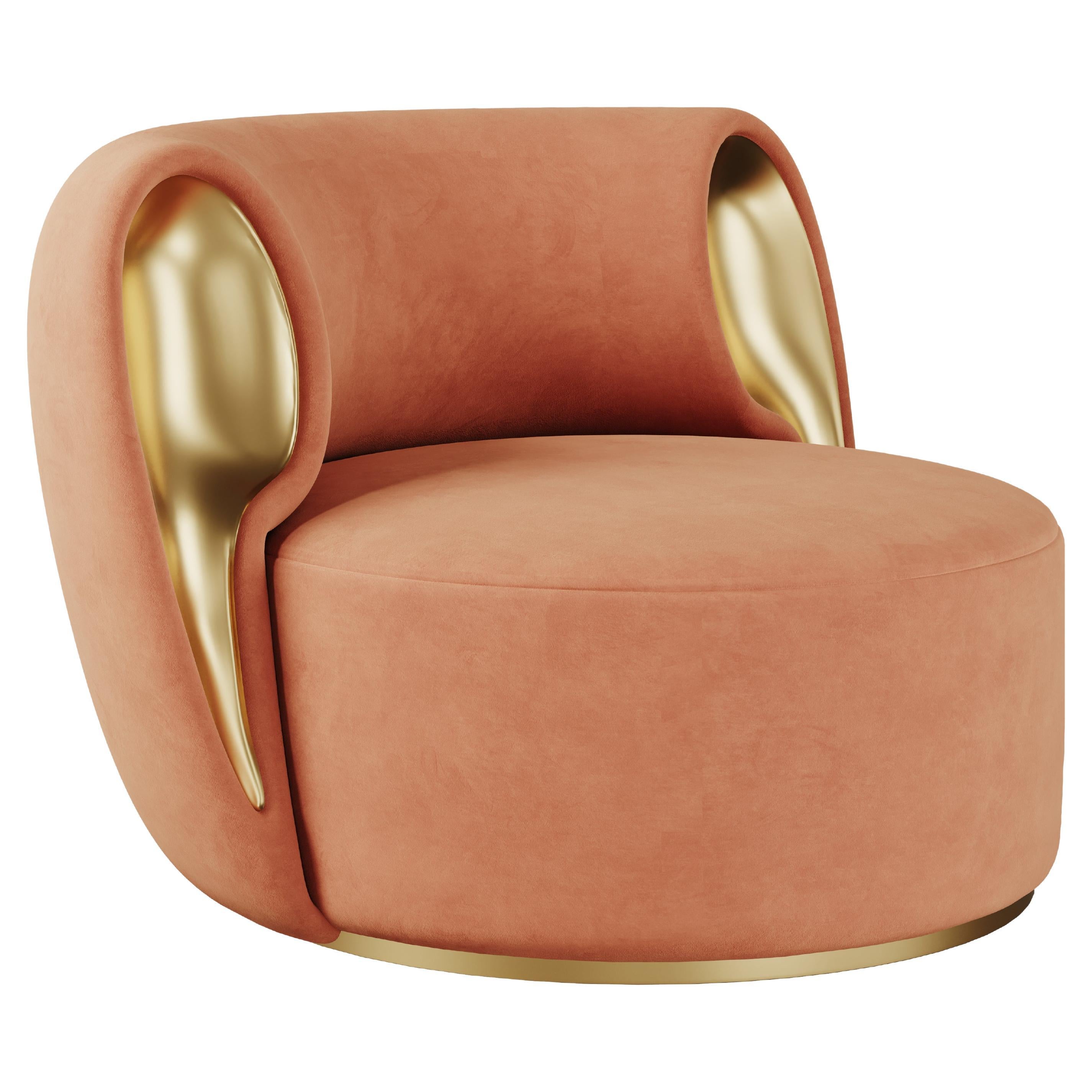 21st Century Eartha Armchair Cotton Velvet Polished Brass For Sale