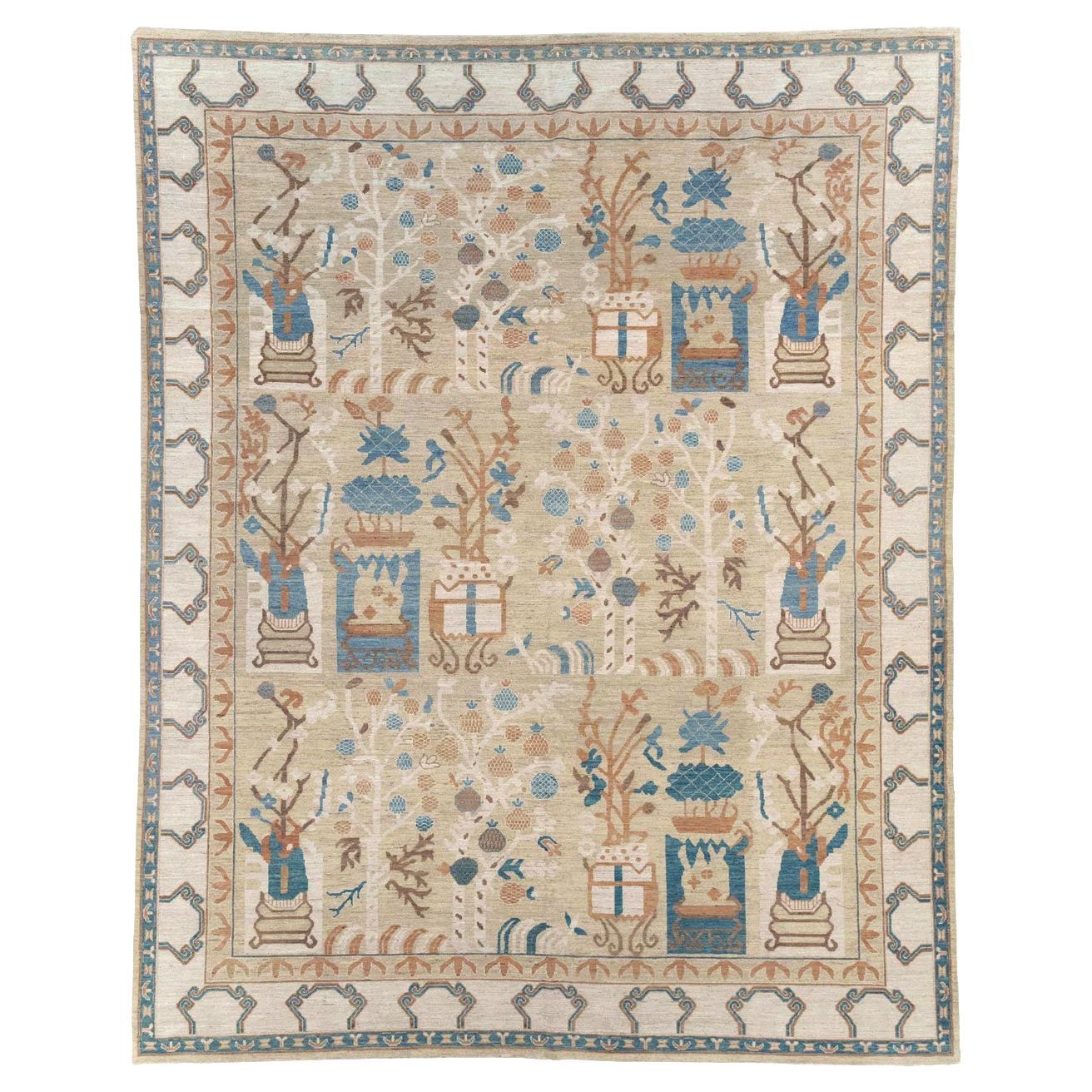 Tapis Khotan du Turkestan oriental du 21e siècle de grande taille