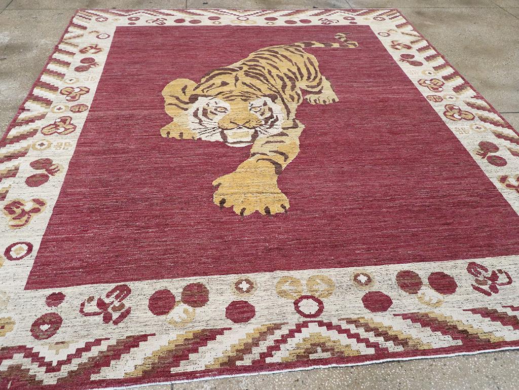Contemporary 21st Century East Turkestan Khotan Pictorial Room Size Carpet For Sale
