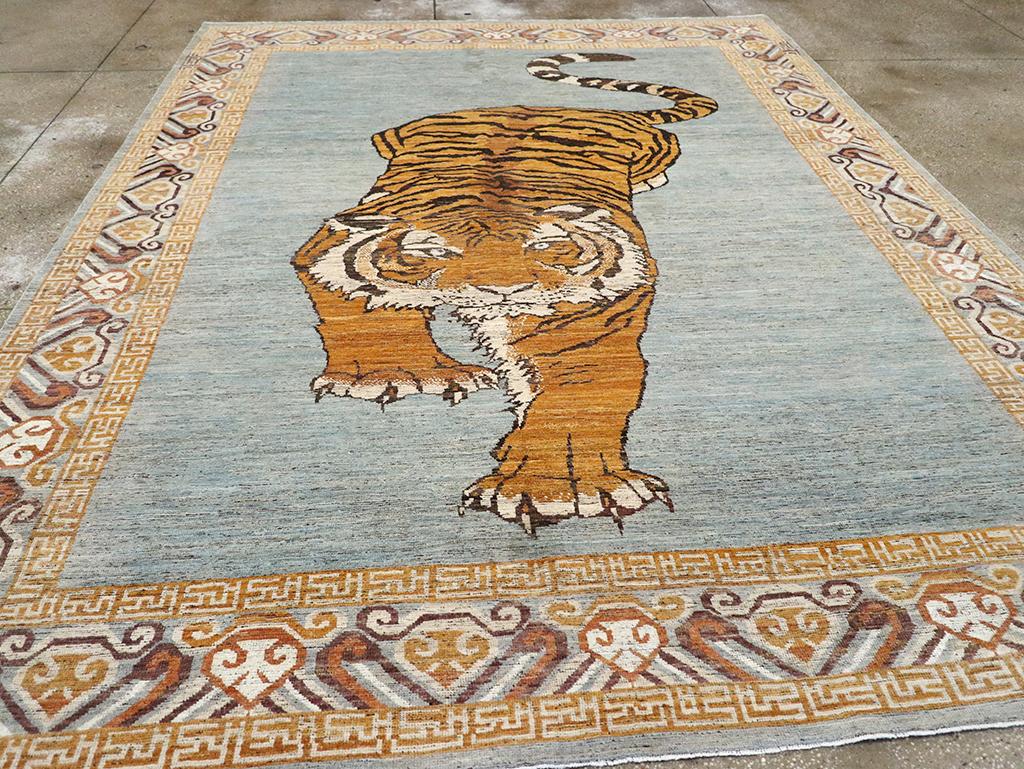 Contemporary 21st Century East Turkestan Khotan Pictorial Room Size Carpet For Sale
