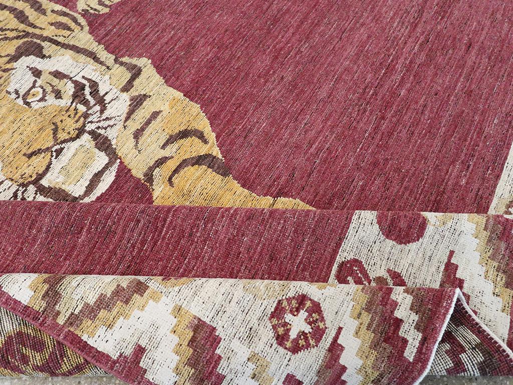 Wool 21st Century East Turkestan Khotan Pictorial Room Size Carpet For Sale