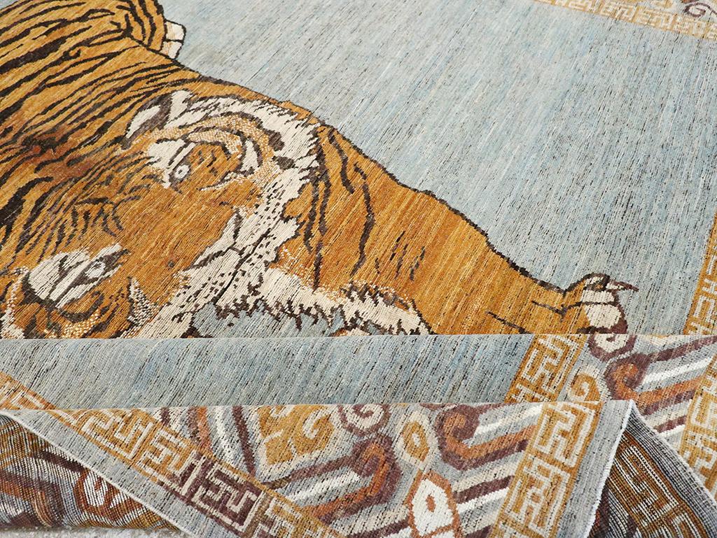 Wool 21st Century East Turkestan Khotan Pictorial Room Size Carpet For Sale