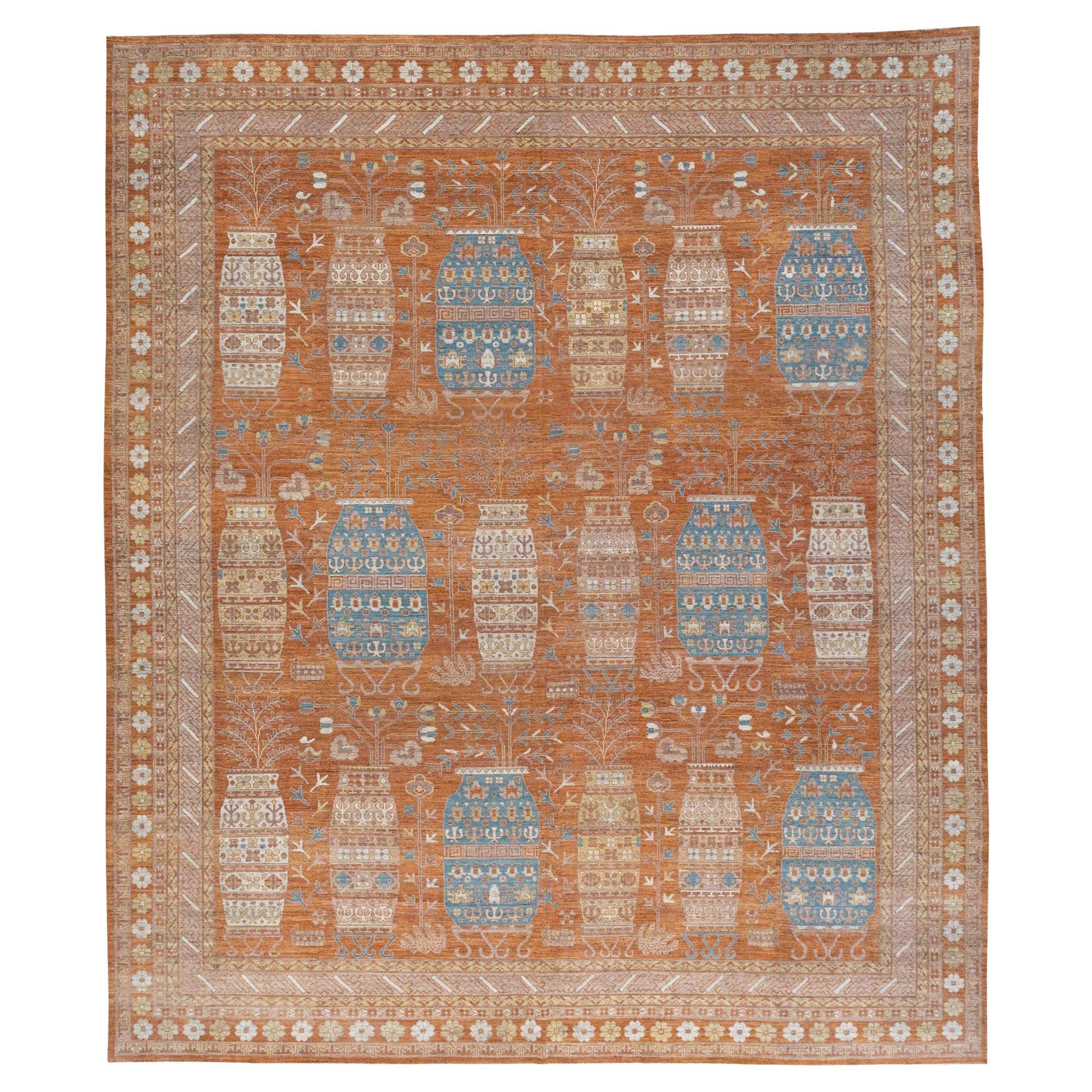 Tappeto del 21° secolo del Turkestan Orientale Khotan Vaso pittorico grande