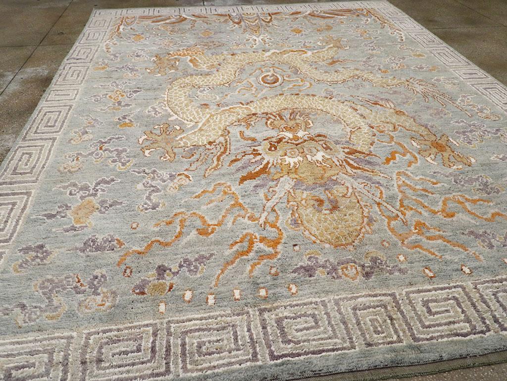 Laine Tapis Khotan pictural du Turkestan oriental du 21e siècle en vente