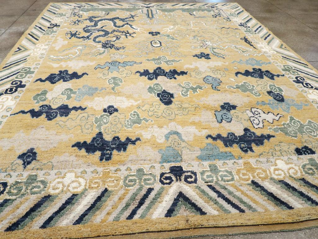 Laine Tapis Khotan pictural du Turkestan oriental du 21e siècle en vente