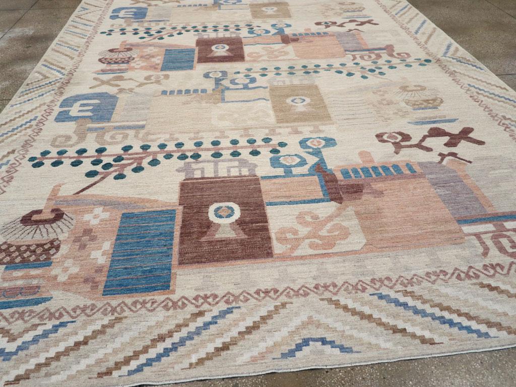 Laine Vase du Turkestan oriental du 21e siècle Tapis Khotan de taille normale en vente