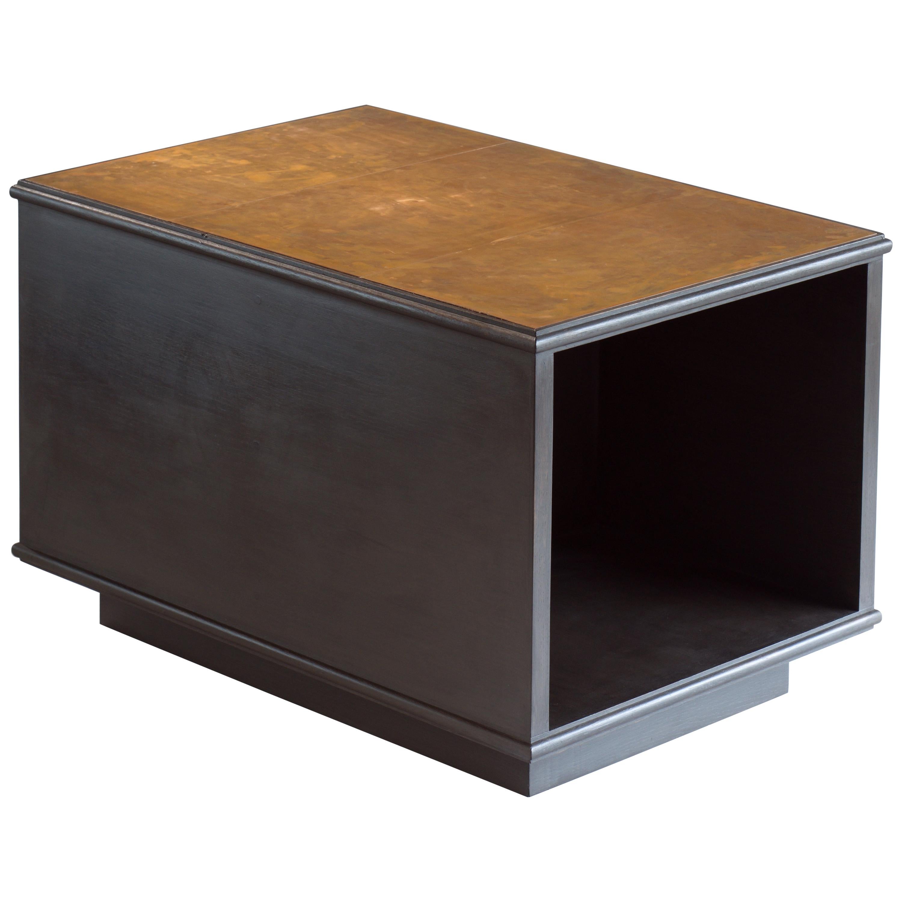 21st Century Ebonized Oak and Patinated Bronze  Modernist Lamp Table / Bookcase