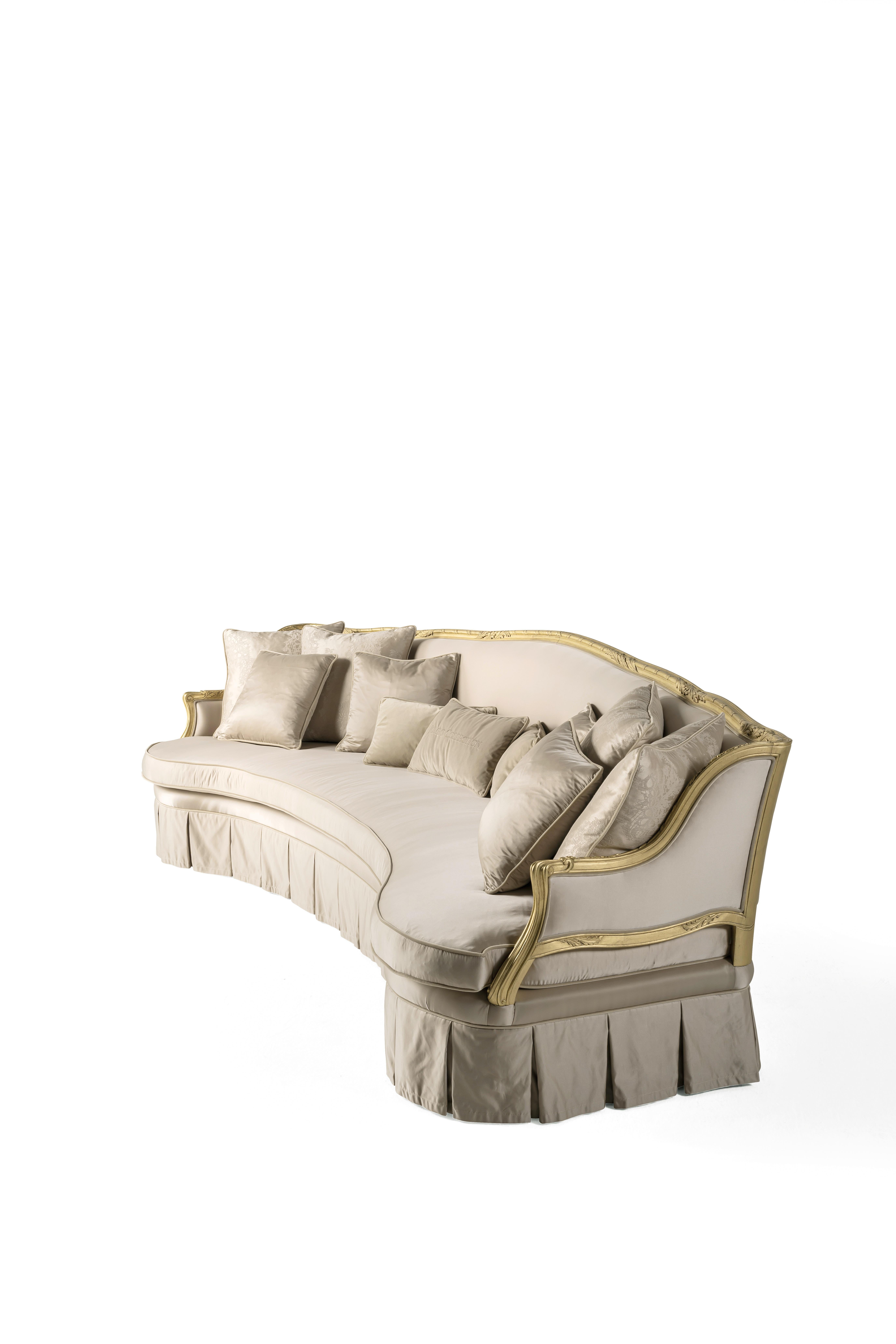 Italian 21st Century Eglantine 3-Seater Sofa in Fabric with Gold Leaf finishing For Sale