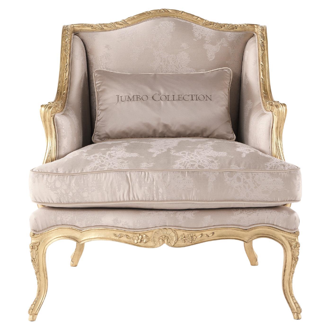 21st Century Eglantine Armchair in Fabric with Gold Leaf Finishing For Sale