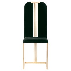 21st Century Eileen Chair, Green Velvet and Gold Galvanised Metal, Made in Italy