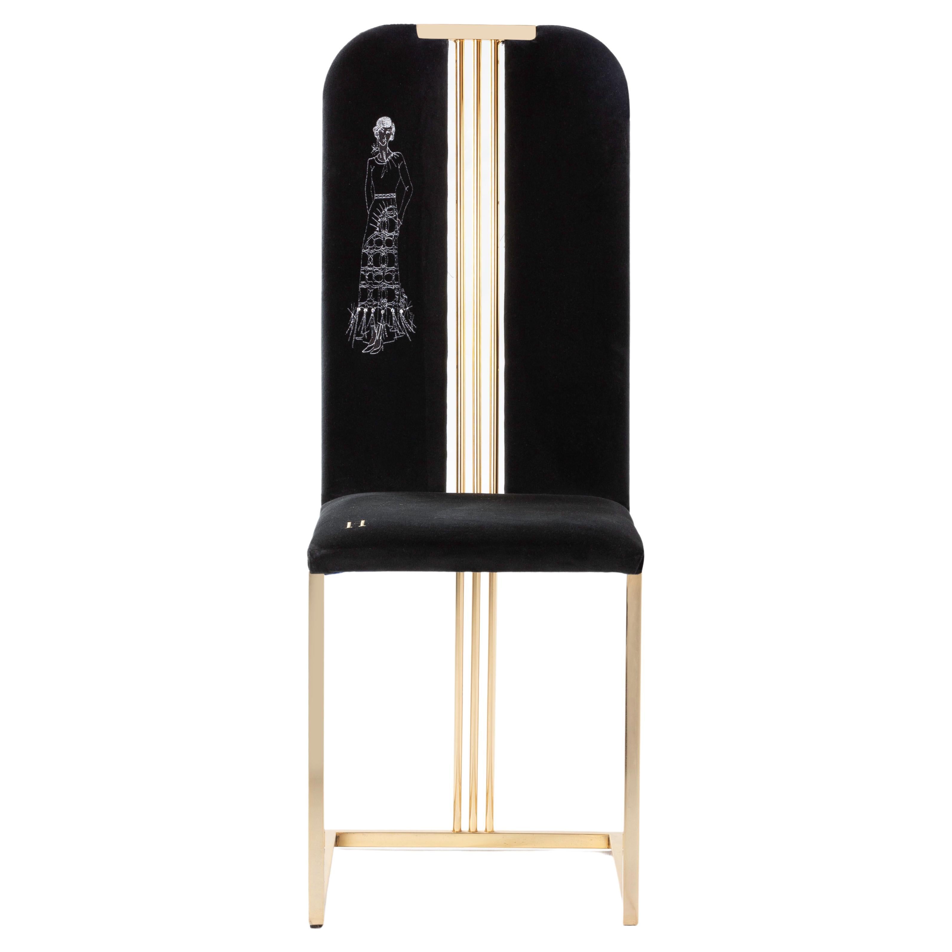 21st Century Eileen Chair in Velvet, Swarovski and Golden Brass, Made in Italy For Sale