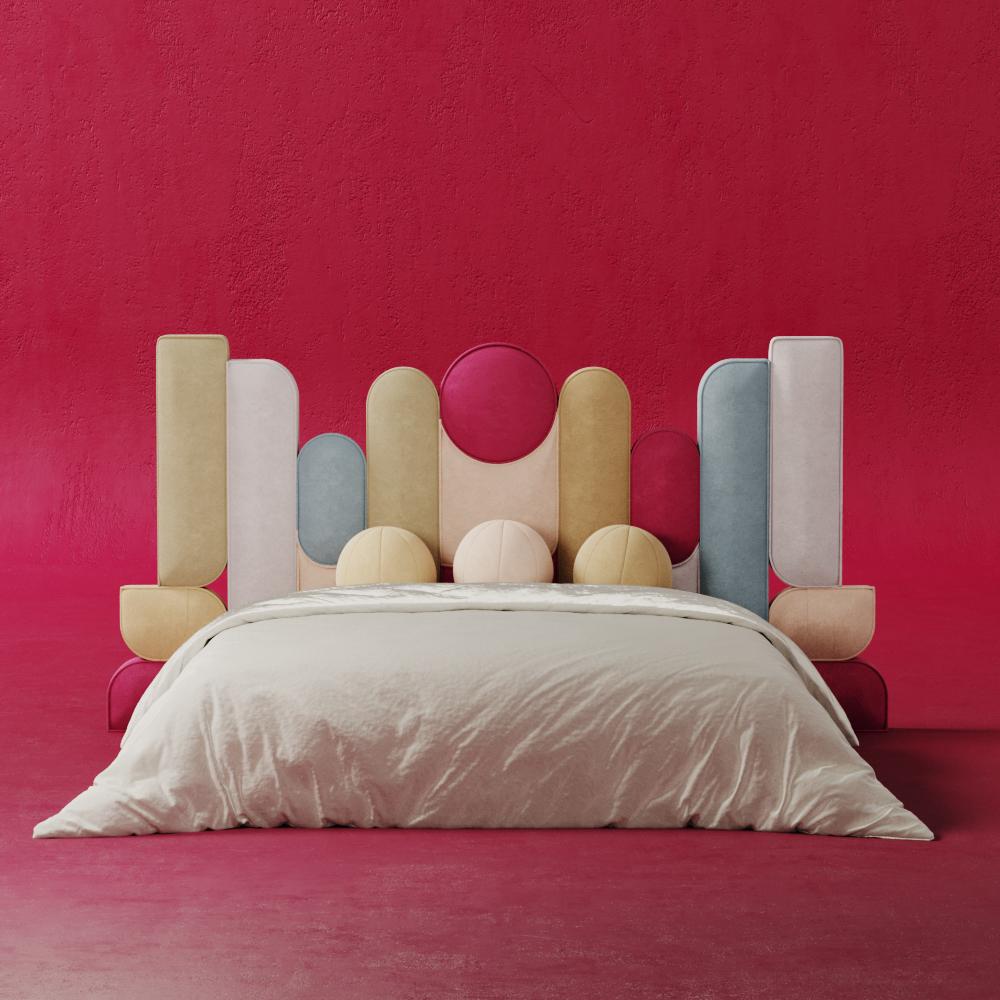 Contemporary 21st Century Ej Ee Bed Upholstered Velvet Headboard Made in Portugal by Malabar For Sale