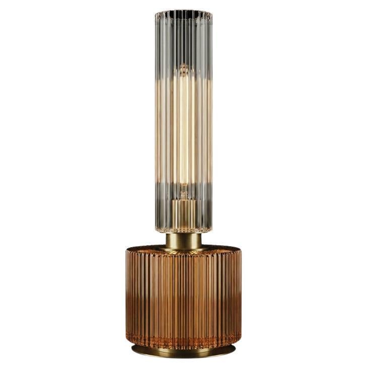 21st-Century, Elegance Table Lamp: Fluted Glass & Amber Crystal Design