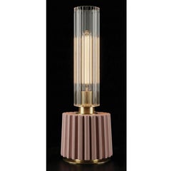 21st-Century, Elegance Table Lamp: Fluted Glass & Antique pink Porcelain Design