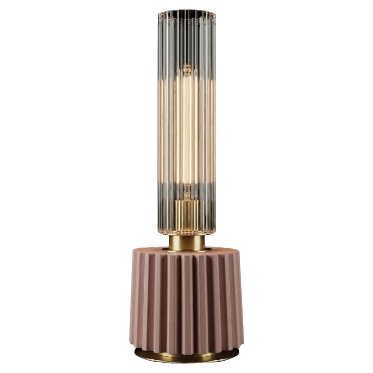 21st-Century, Elegance Table Lamp: Fluted Glass & Antique pink Porcelain Design