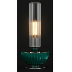 21st-Century, Elegance Table Lamp: Fluted Glass & Forest Green Porcelain Design