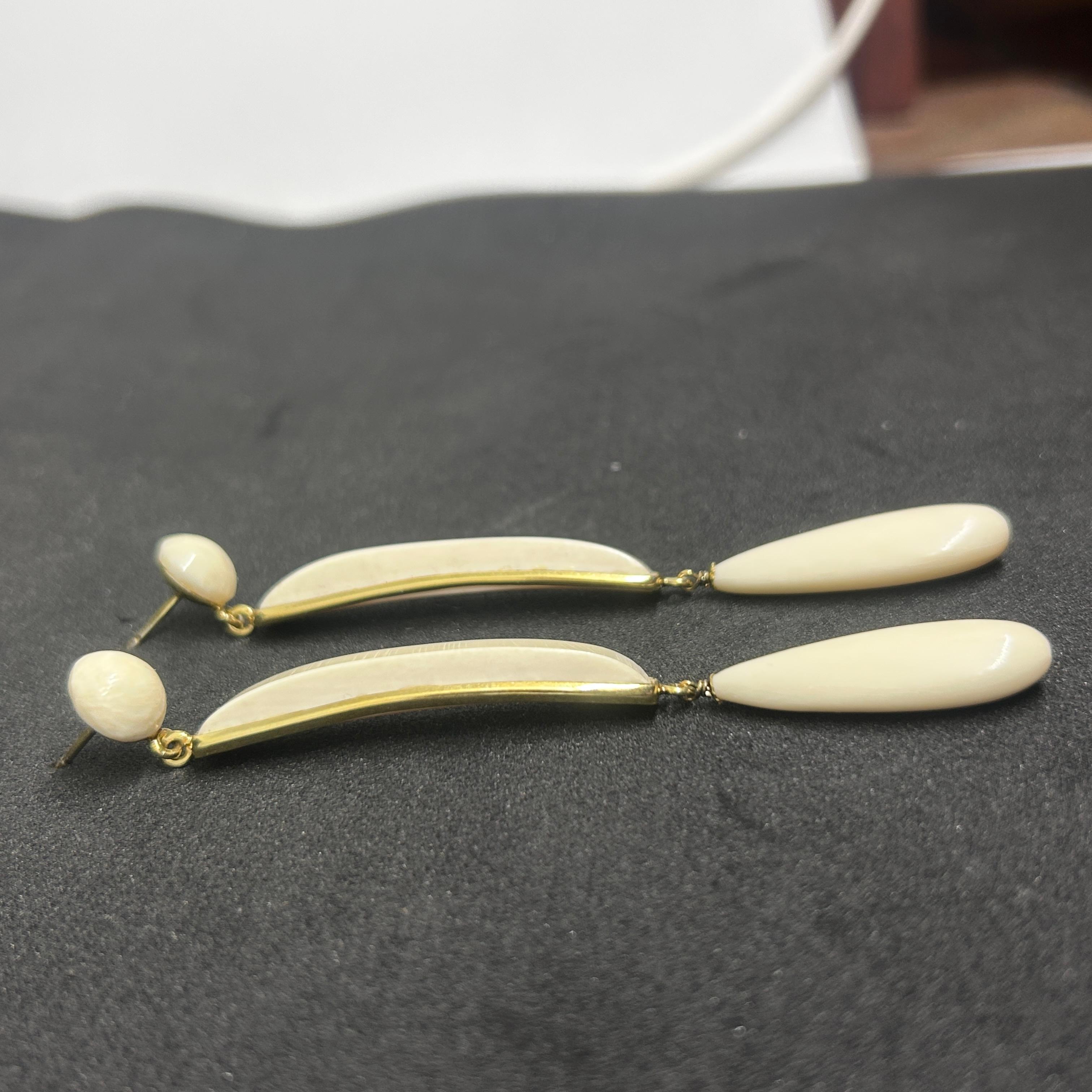 Art Deco 21st Century Elegant White Bone Italian Drop Earrings by Carola For Sale