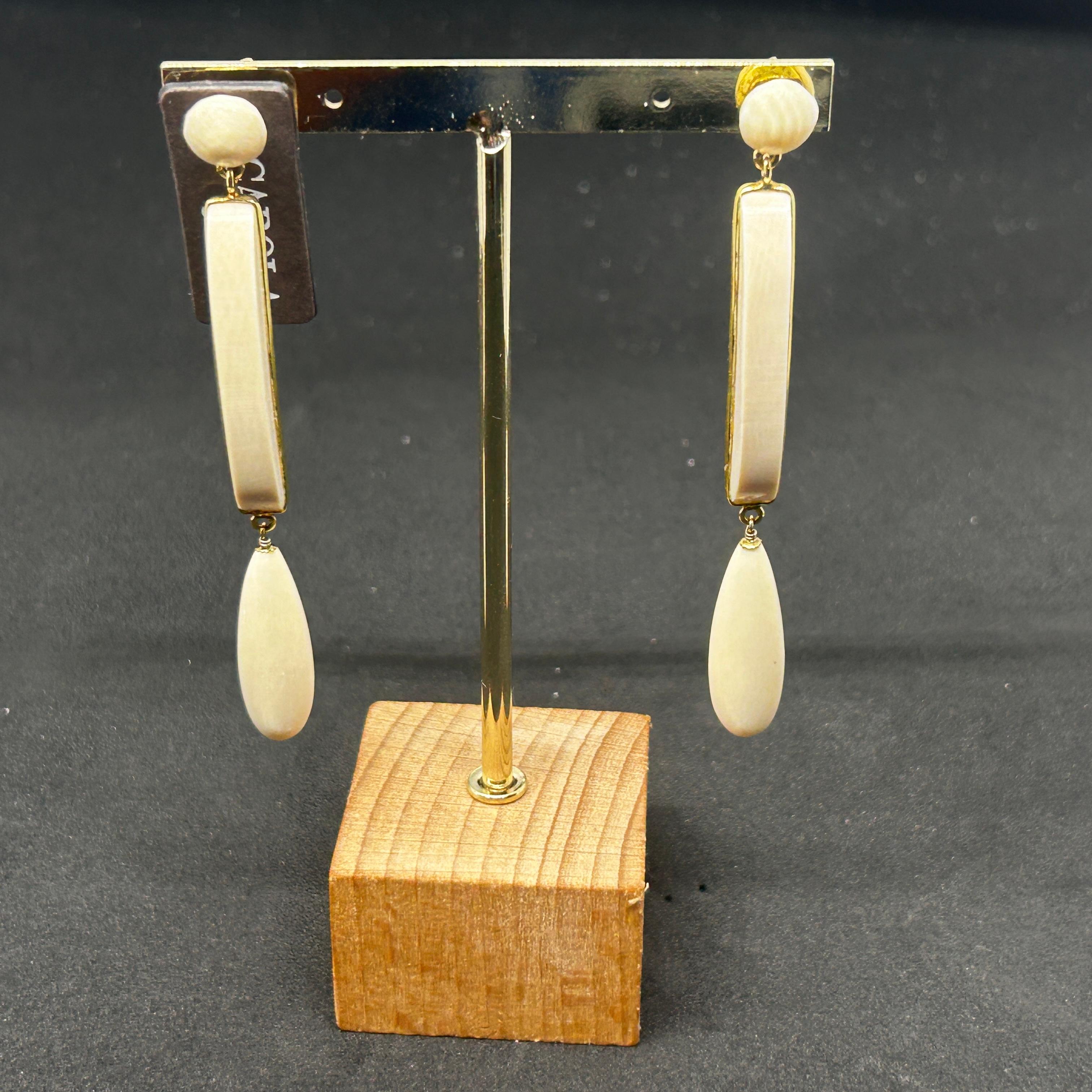 Women's 21st Century Elegant White Bone Italian Drop Earrings by Carola For Sale