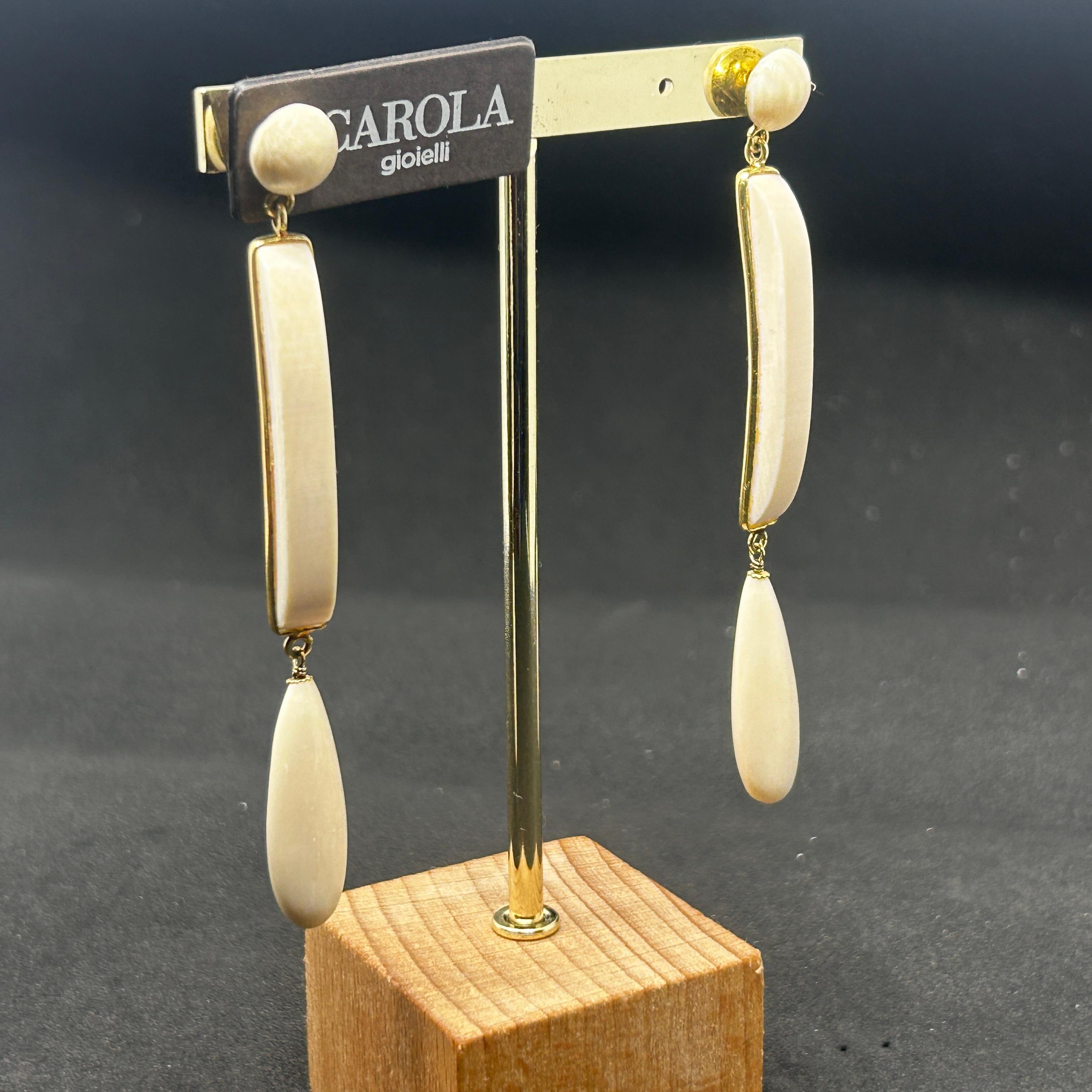 21st Century Elegant White Bone Italian Drop Earrings by Carola For Sale 2
