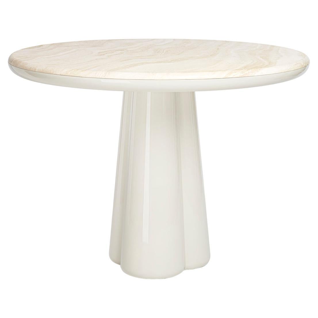 Table Elena Salmistraro du 21e siècle, plateau en marbre travertin blanc polyuréthane 