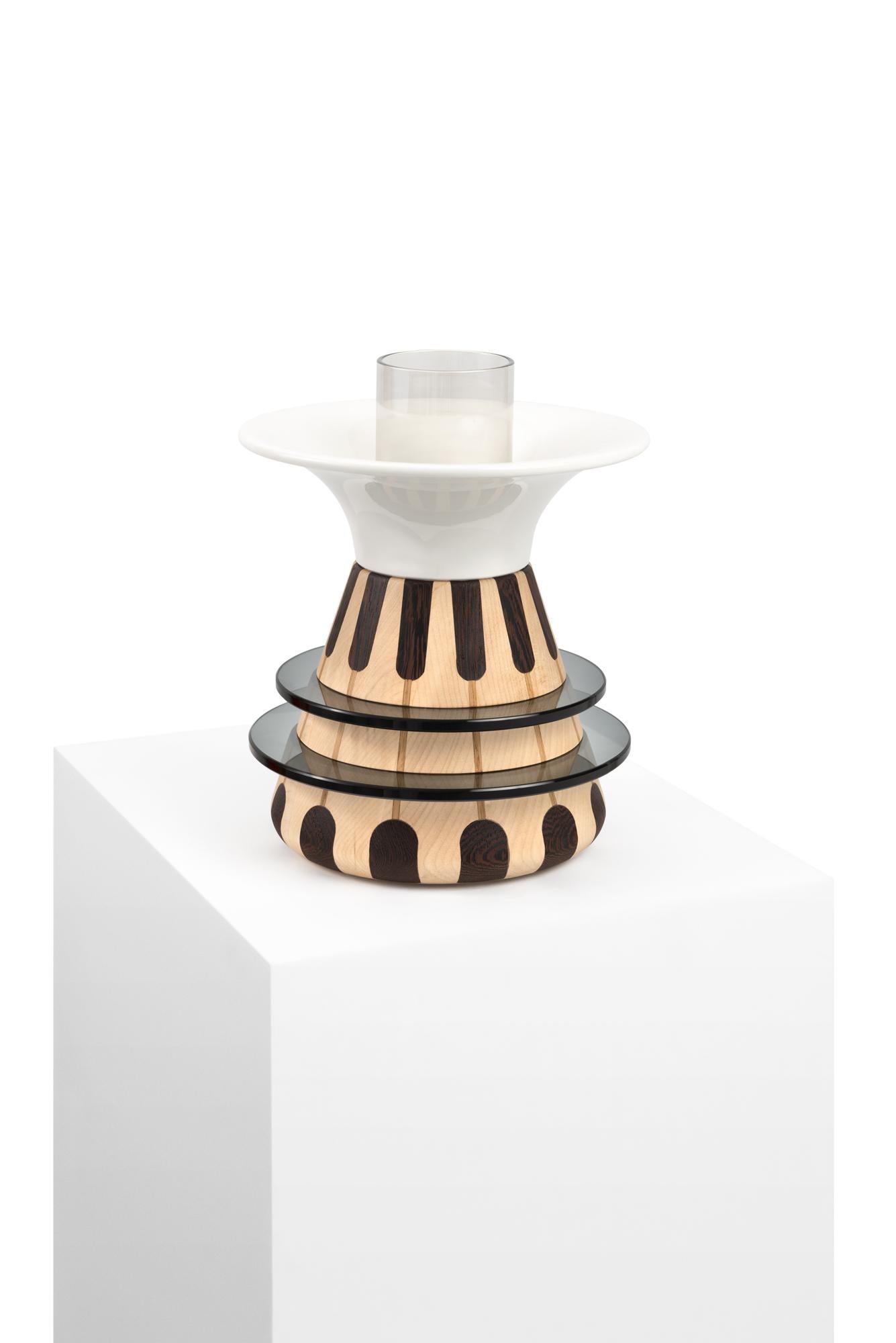 21st Century Elena Salmistraro Vase Inlaid Wood Glass Ceramic Catodo Scapin In New Condition For Sale In Tezze sul Brenta, IT