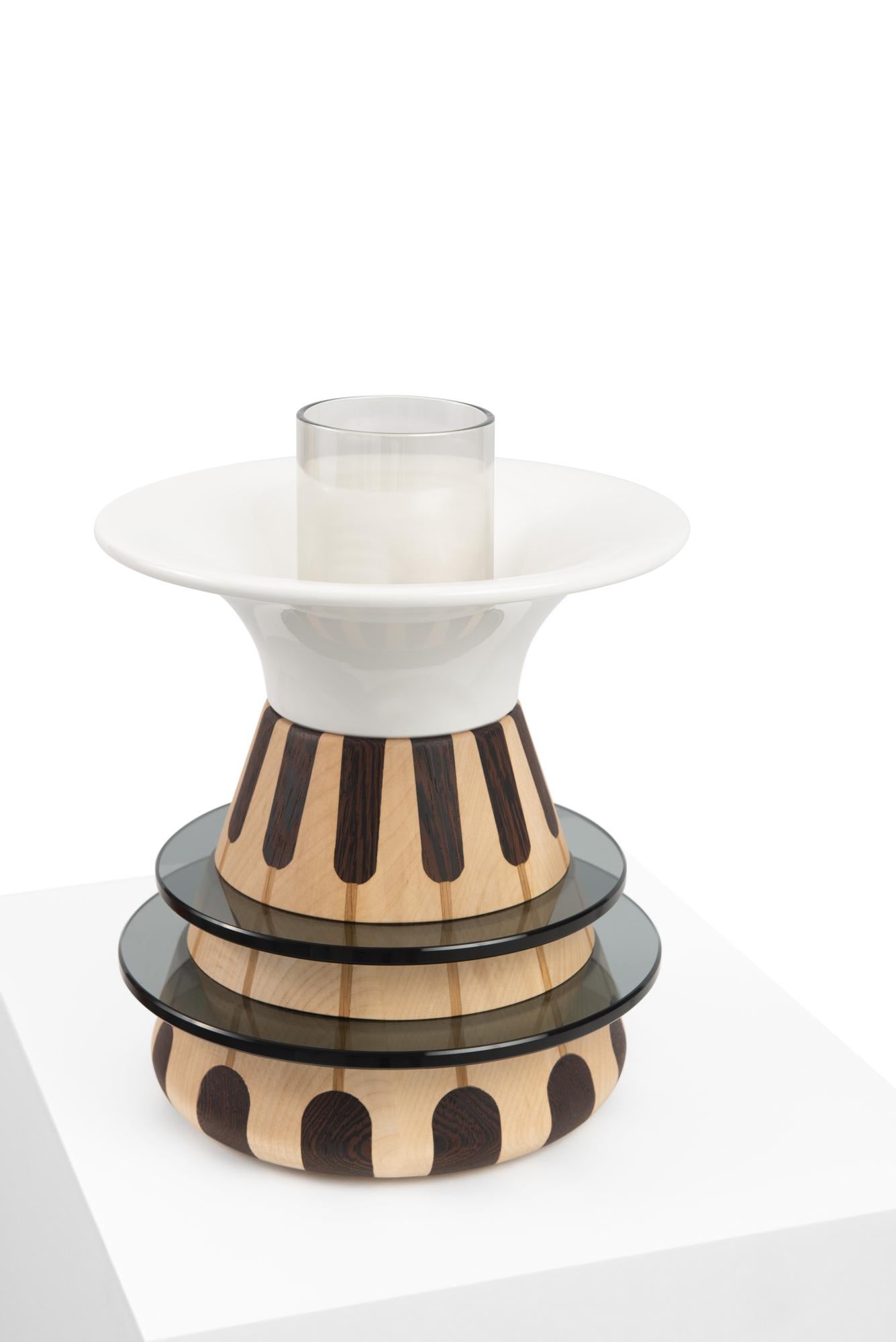 Contemporary 21st Century Elena Salmistraro Vase Inlaid Wood Glass Ceramic Catodo Scapin For Sale