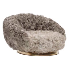 21st Century ELF Curved Swivel Lounge Chair in Tibetan Curly Sheepskin