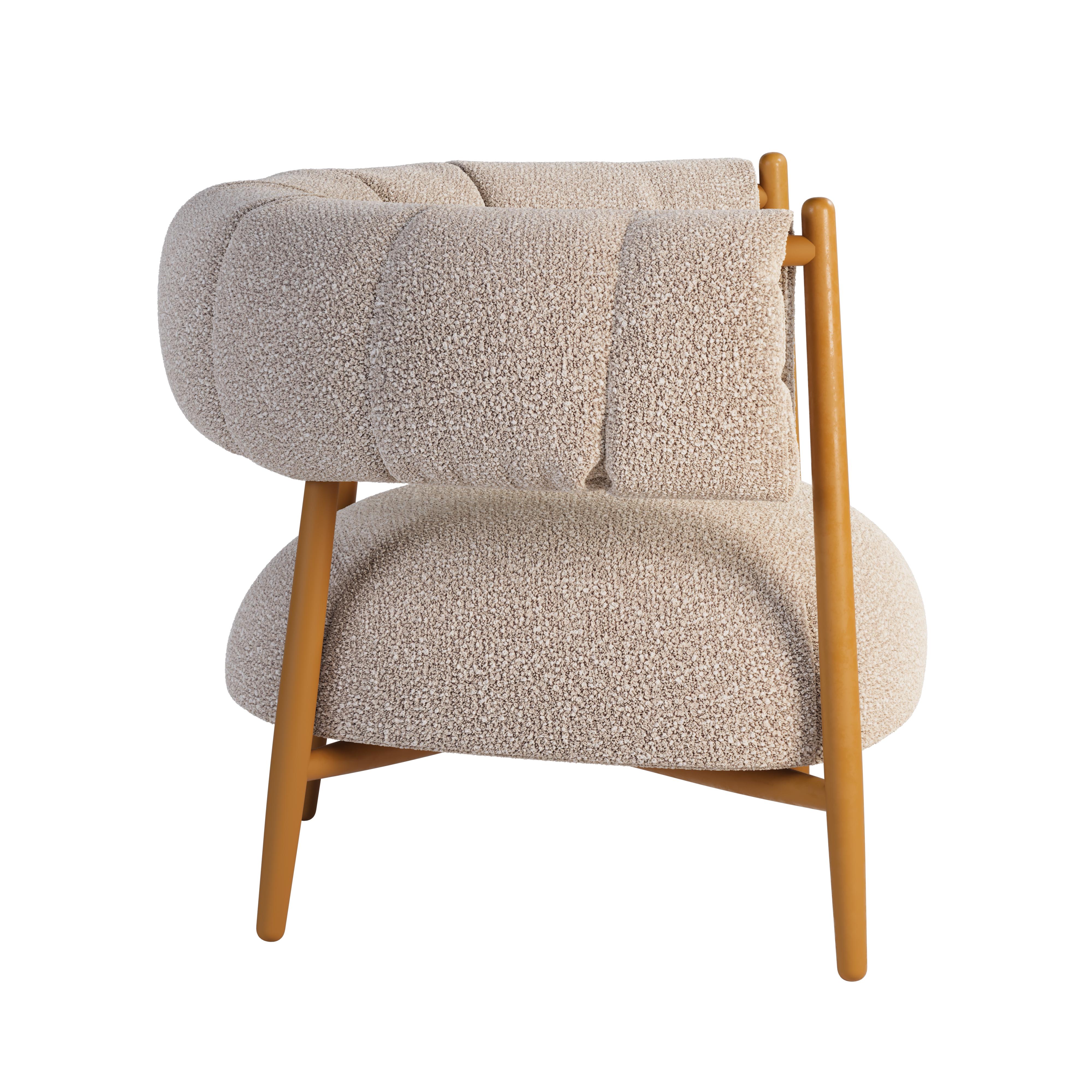 Portuguese 21st Century Ellen Armchair Bouclé Lacquered Legs Made in Portugal by Ottiu For Sale