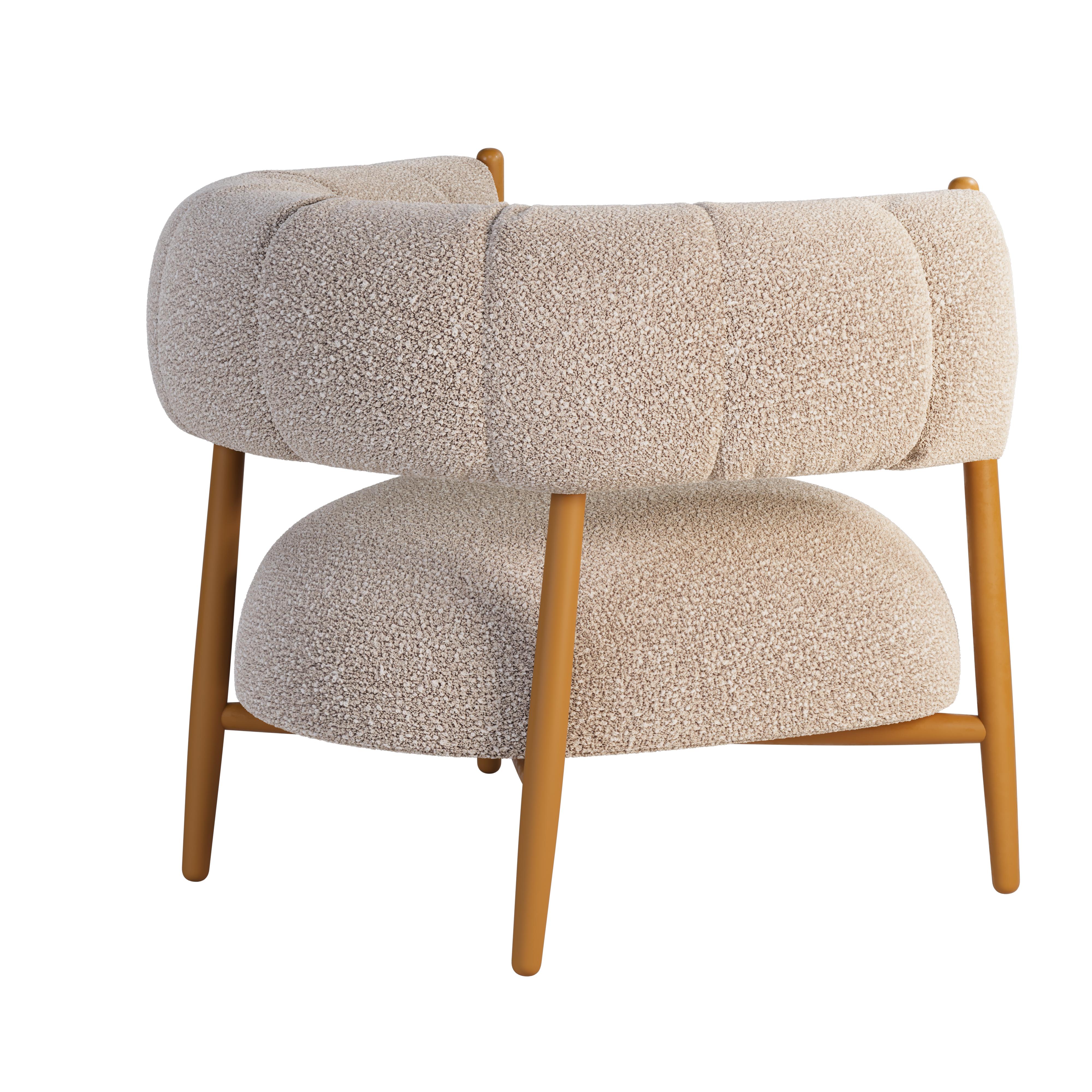 21st Century Ellen Armchair Bouclé Lacquered Legs Made in Portugal by Ottiu In New Condition For Sale In RIO TINTO, PT