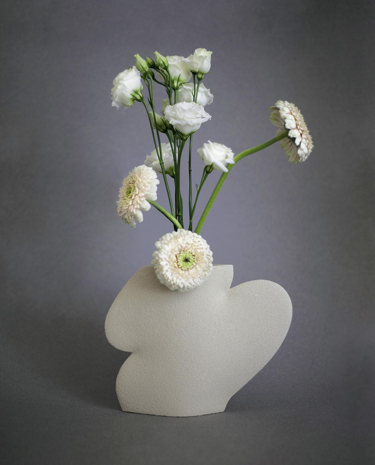 European 21st Century Ellipse N°2 Vase in White Ceramic, Hand-Crafted in France For Sale