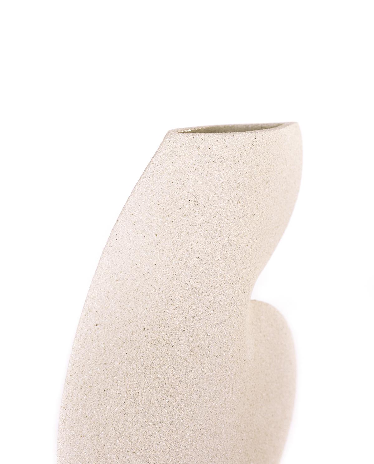 European 21st Century Ellipse N°4 Vase in White Ceramic, Hand-Crafted in France For Sale