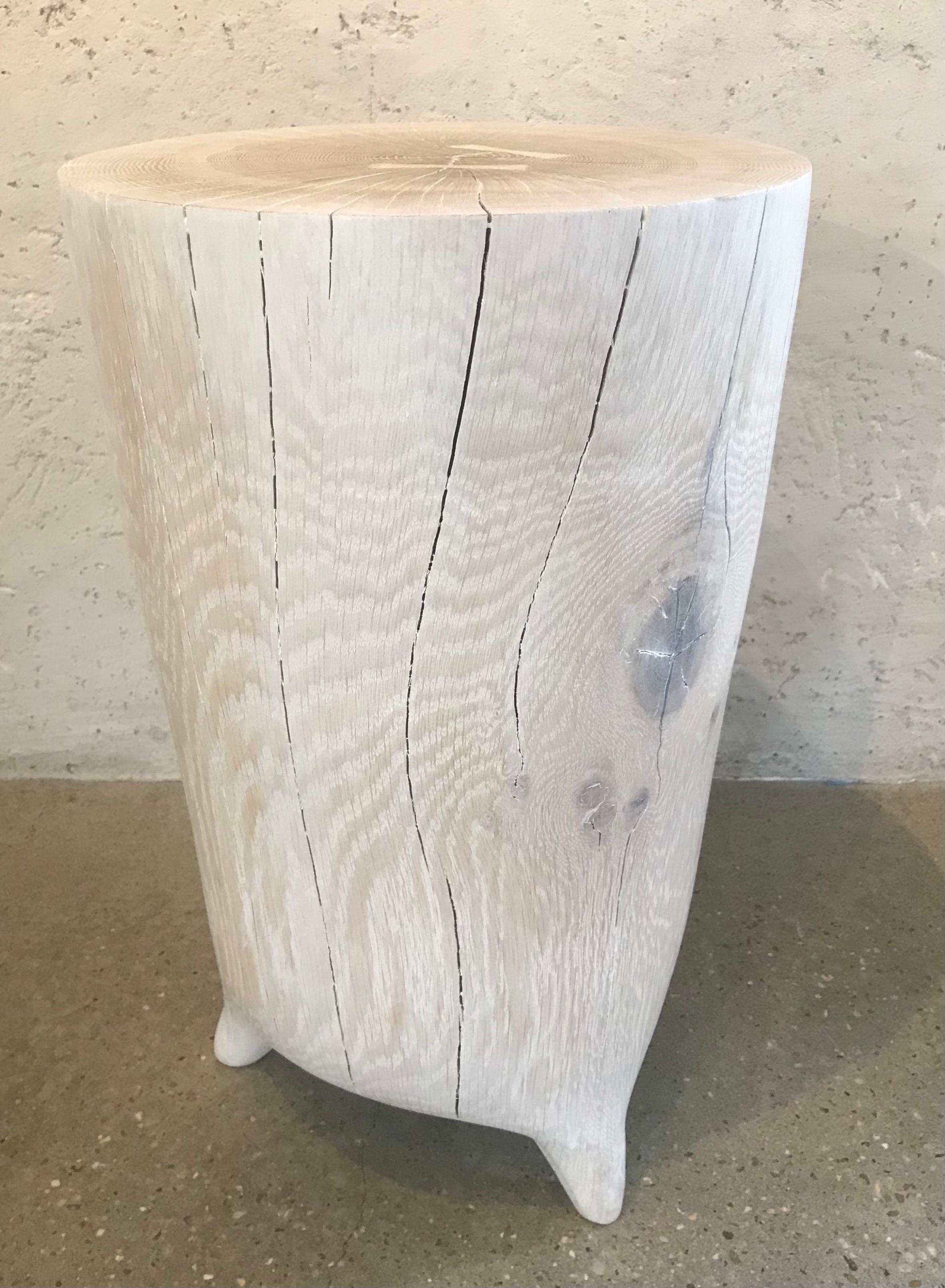 American 21st Century Elongated Bleached Wood Hand Carved Side Table on Tiny Feet For Sale