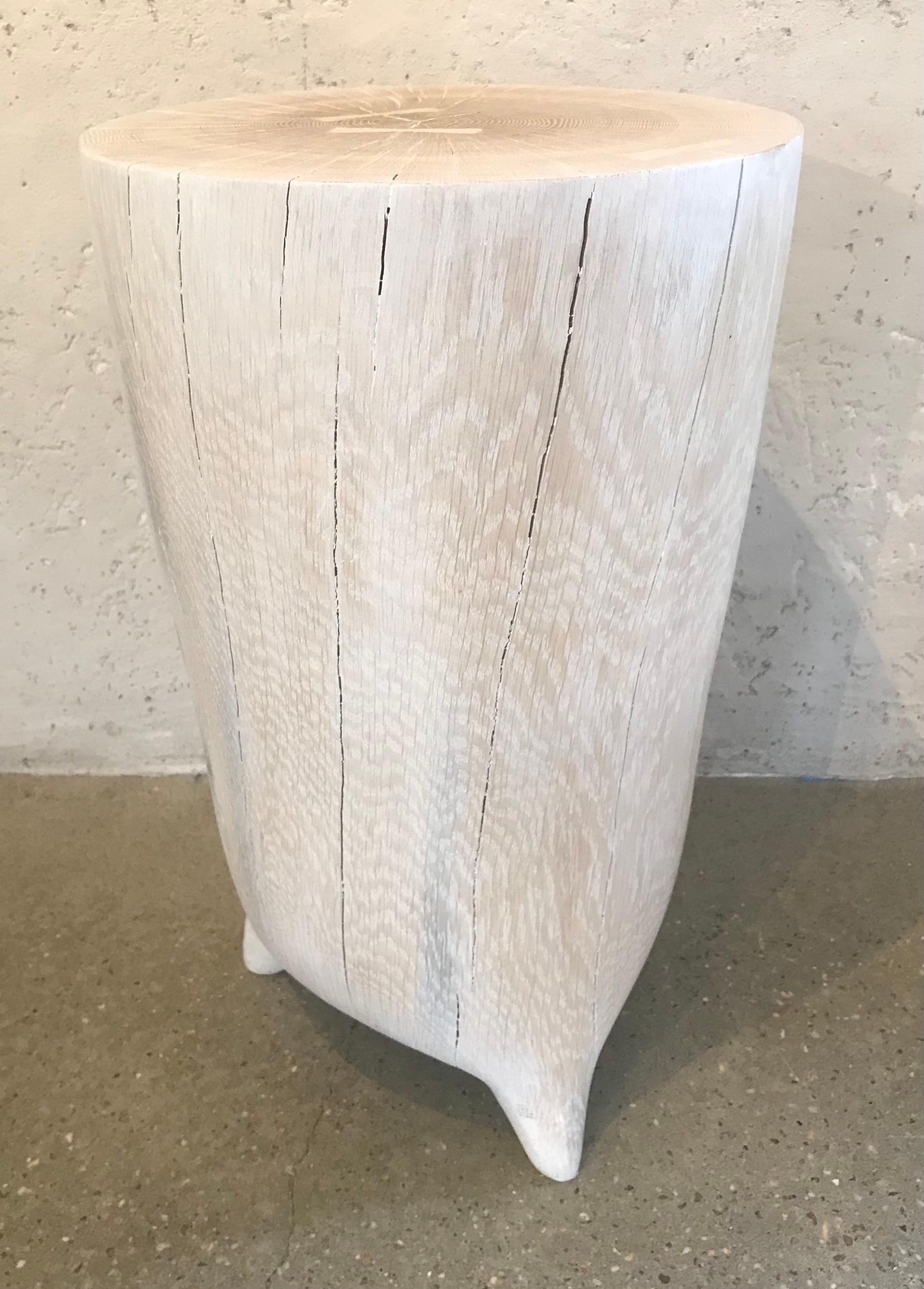 Hand-Carved 21st Century Elongated Bleached Wood Hand Carved Side Table on Tiny Feet For Sale