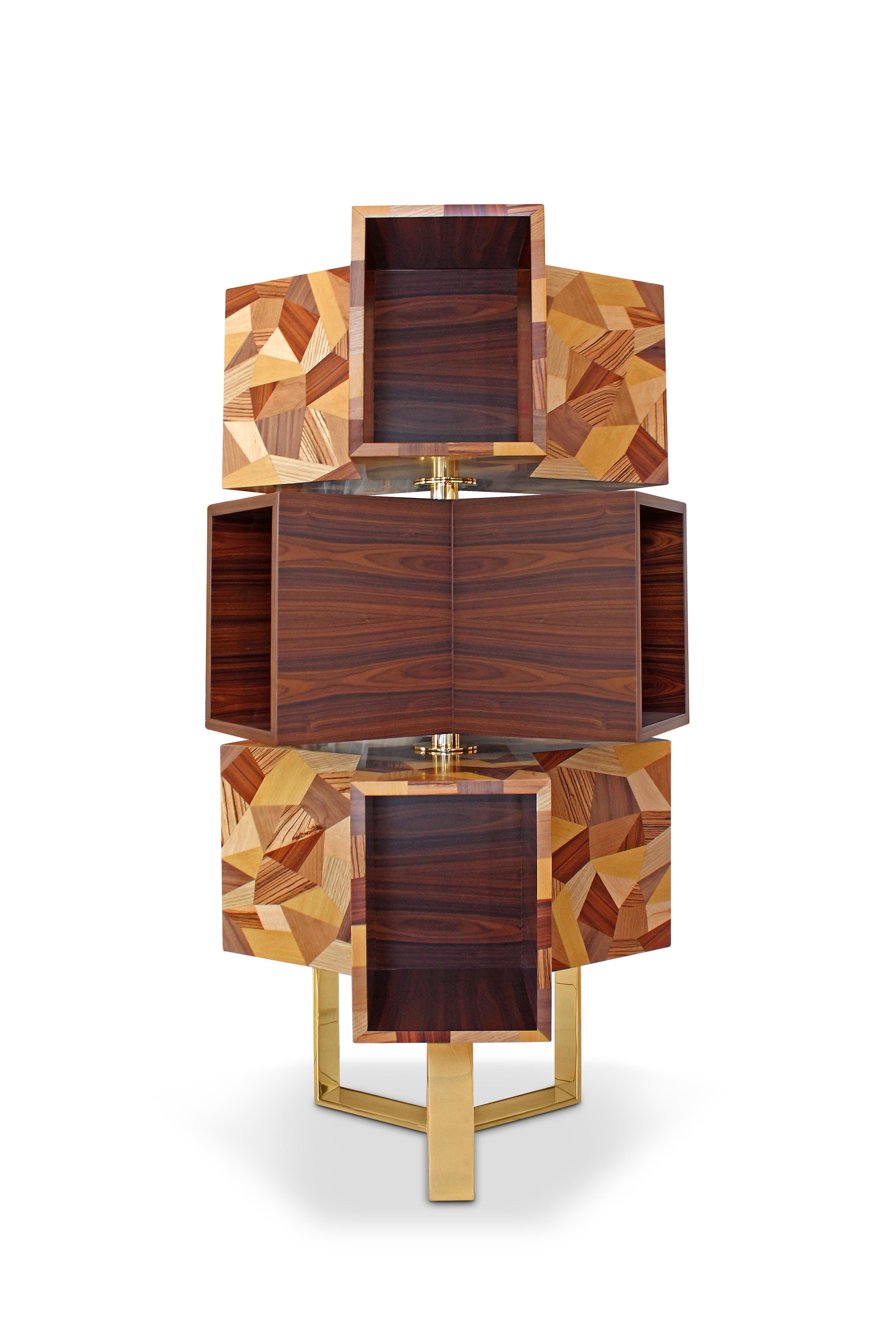 21st Century Emel Bookcase Rosewood Polished Brass by Malabar In New Condition For Sale In RIO TINTO, PT