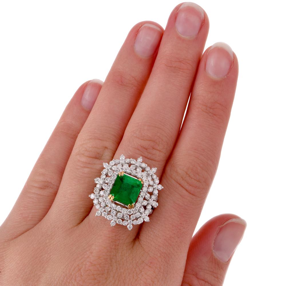 Emerald Cut 21st Century Emerald Diamond 18 Karat Gold Cocktail Ring