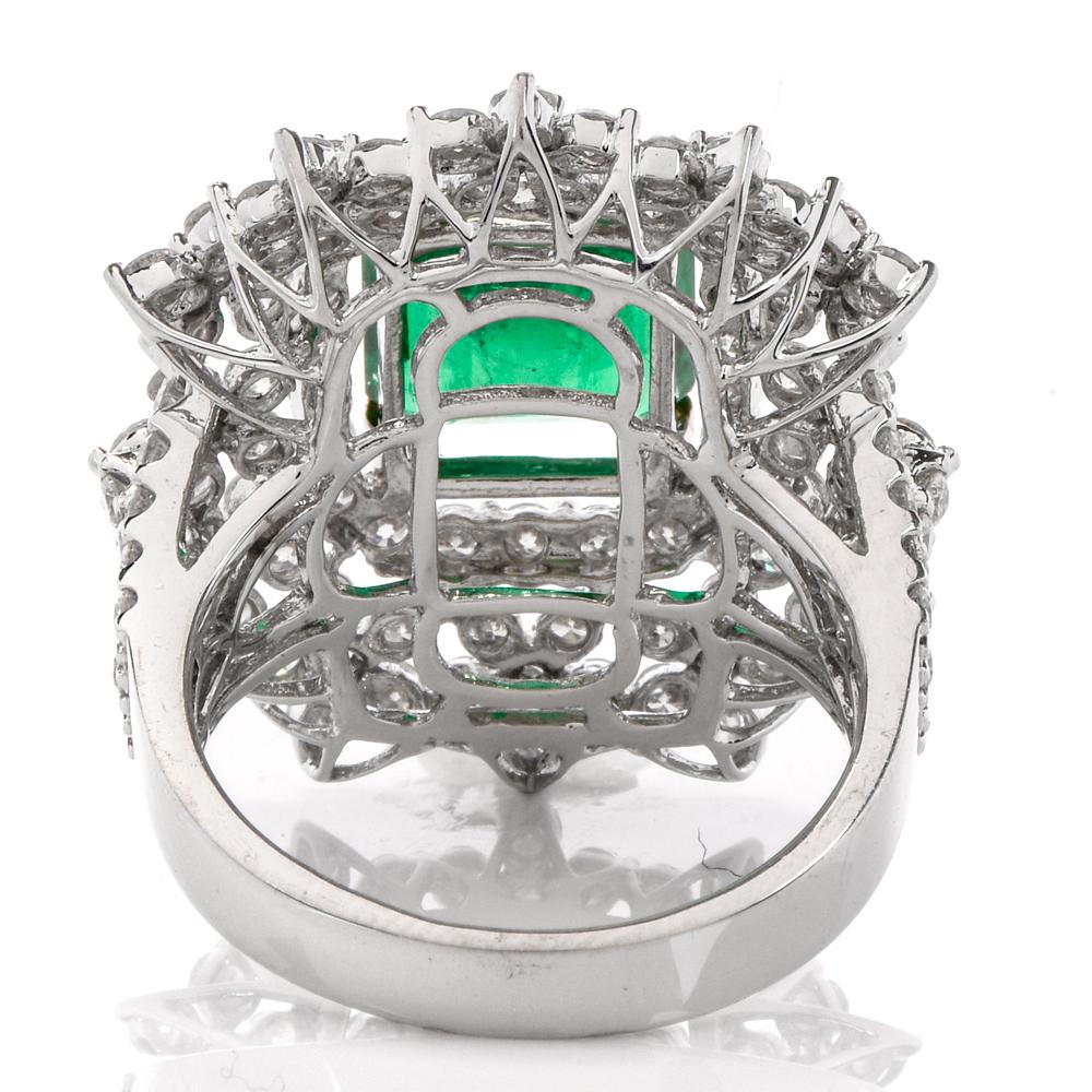 Women's or Men's 21st Century Emerald Diamond 18 Karat Gold Cocktail Ring
