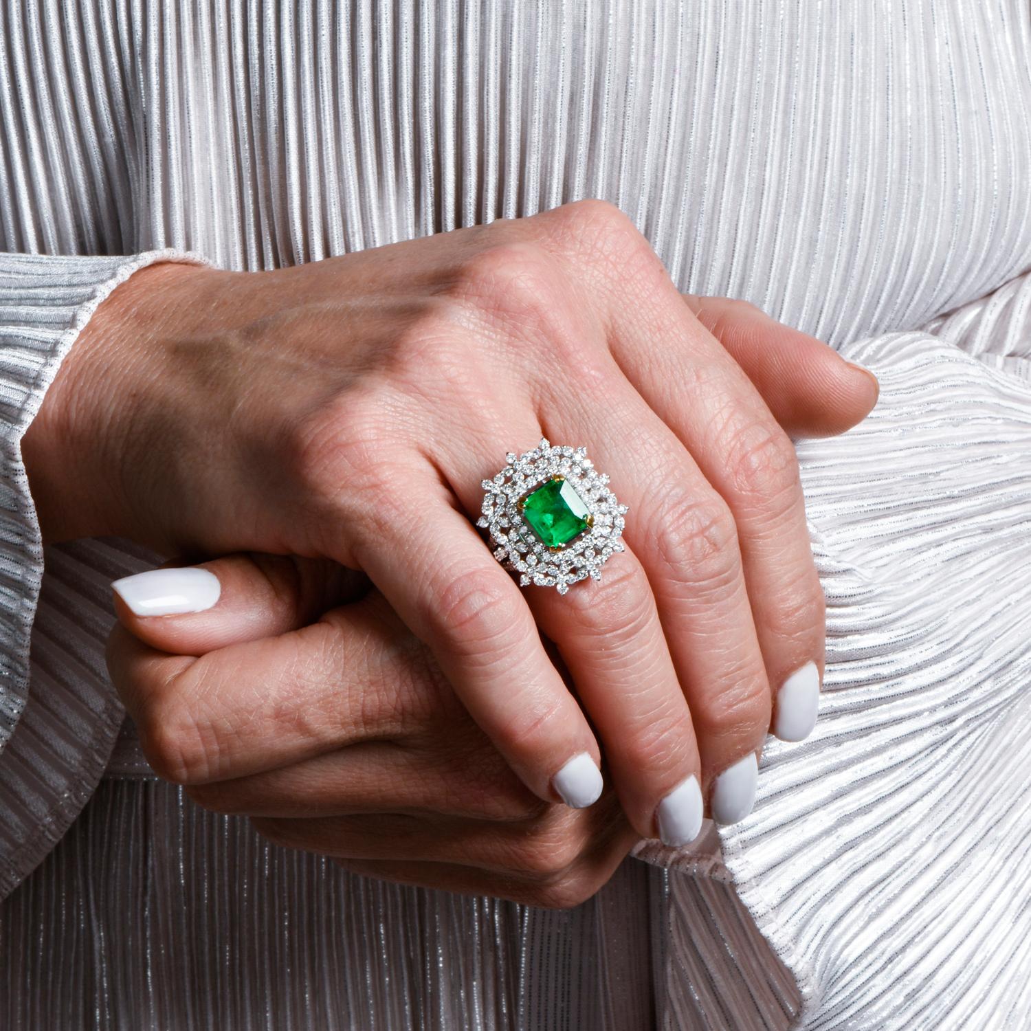 21st Century Emerald Diamond 18 Karat Gold Cocktail Ring 1