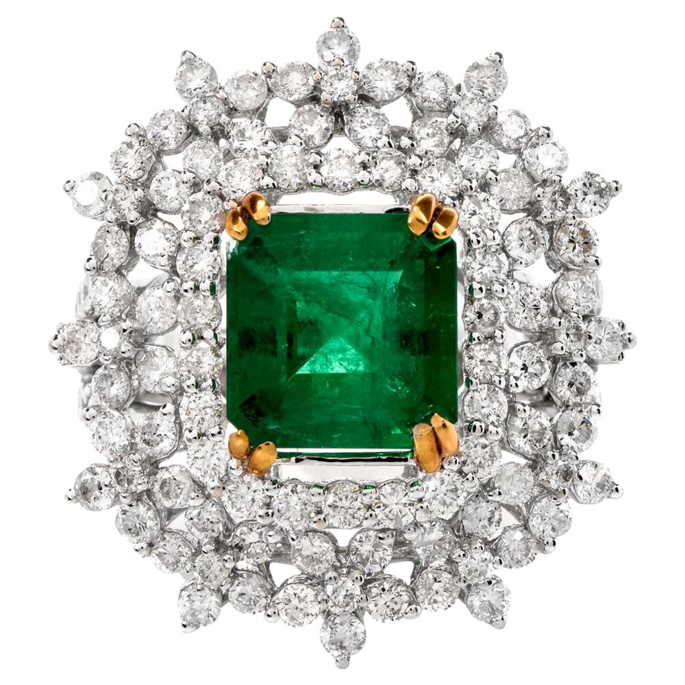 21st Century Emerald Diamond 18 Karat Gold Cocktail Ring