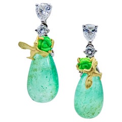 21st Century Emeralds Diamonds Pear Cut Turquoise Yellow & White Gold Earrings