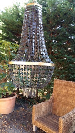 21st Century Empire Style Chandelier with Pendants in Black and Gilt Zinc