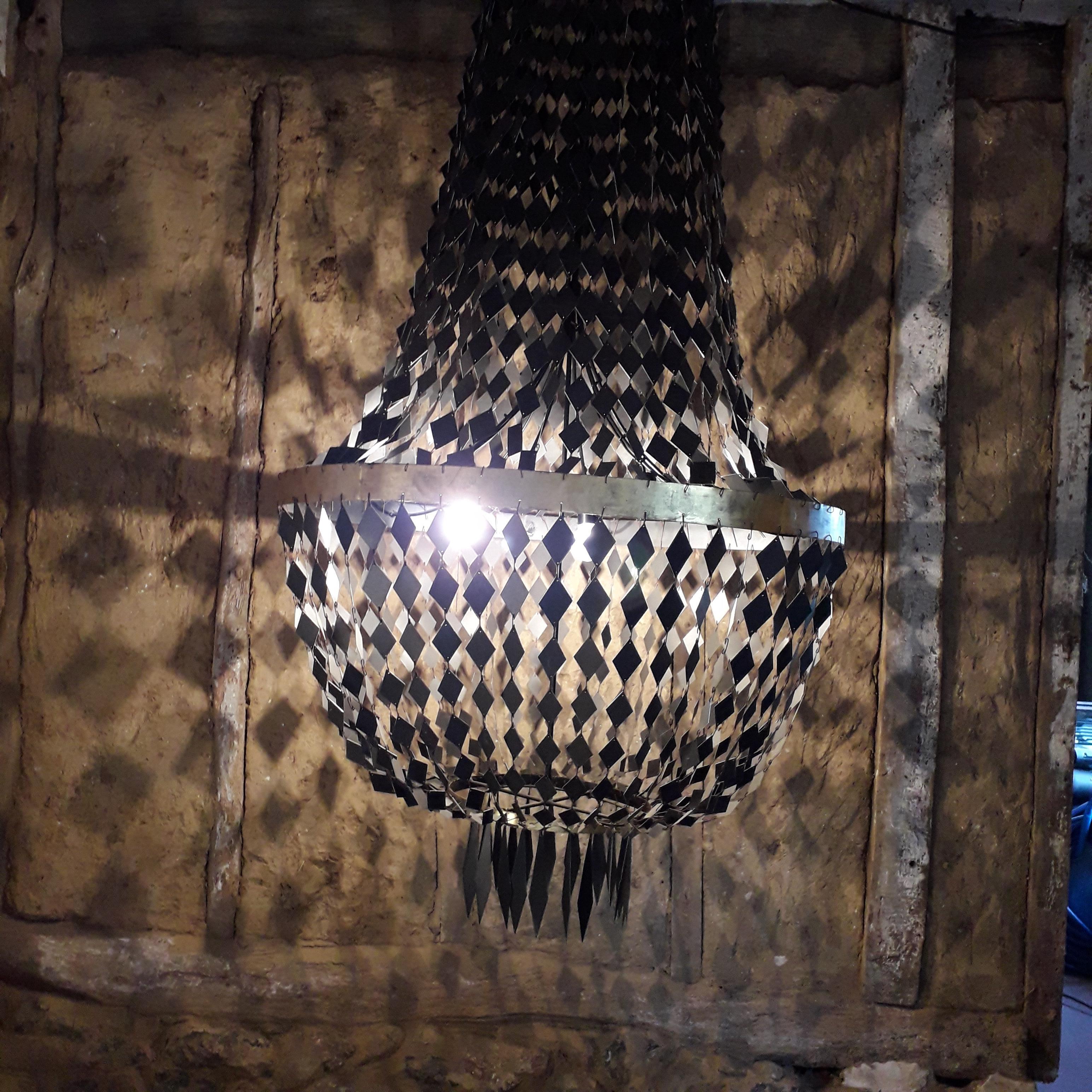 Contemporary 21st Century Empire Style Chandelier with Pendants in Black and Gilt Zinc For Sale