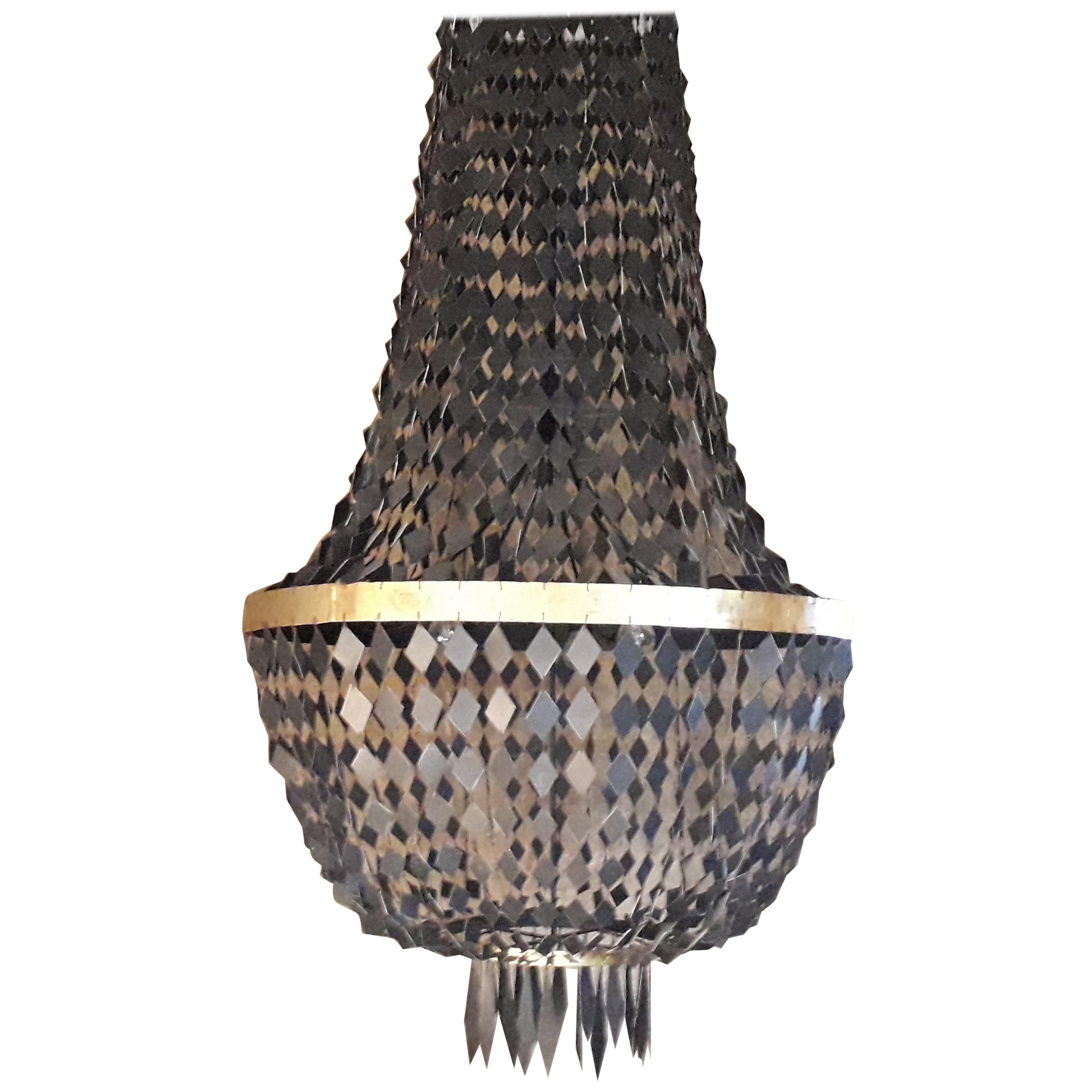 21st Century Empire Style Chandelier with Pendants in Black and Gilt Zinc For Sale